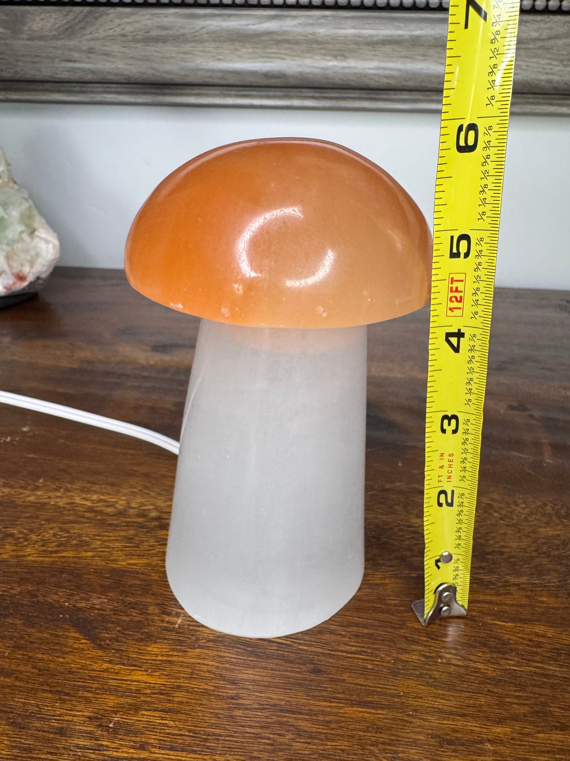 White and Orange Selenite Mushroom Lamp