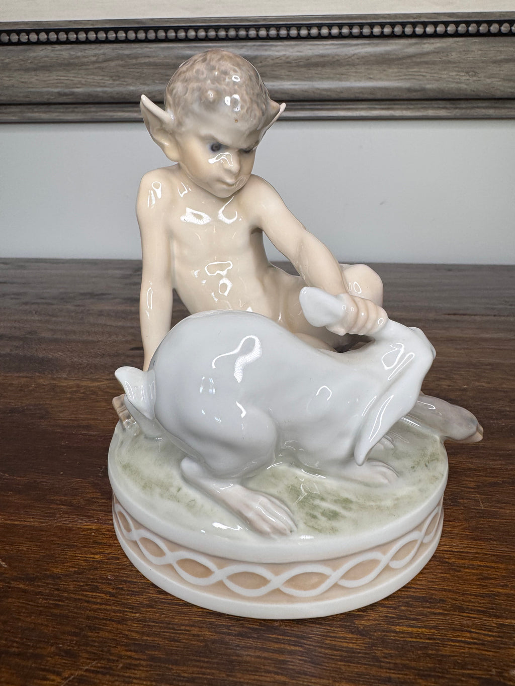 Vintage Royal Copenhagen Faun with Bunny Figurine