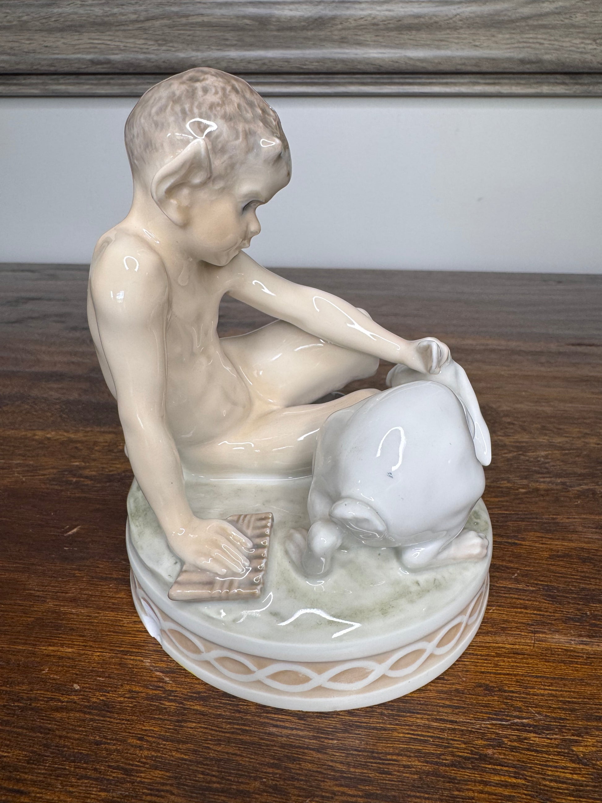Vintage Royal Copenhagen Faun with Bunny Figurine