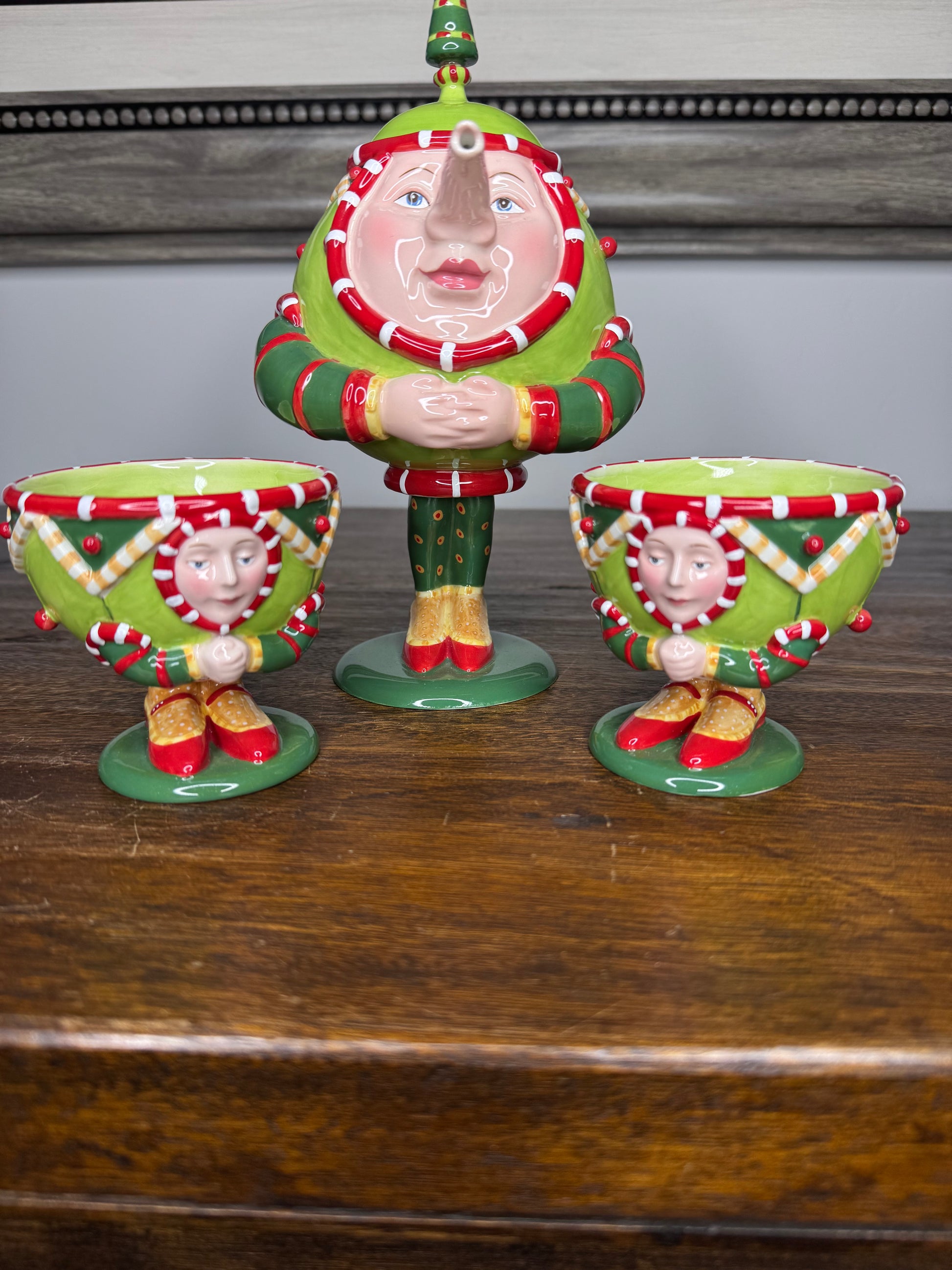 Dept 56 Krinkles by Patience Brewster Teapot w/ 2 Tea Cups