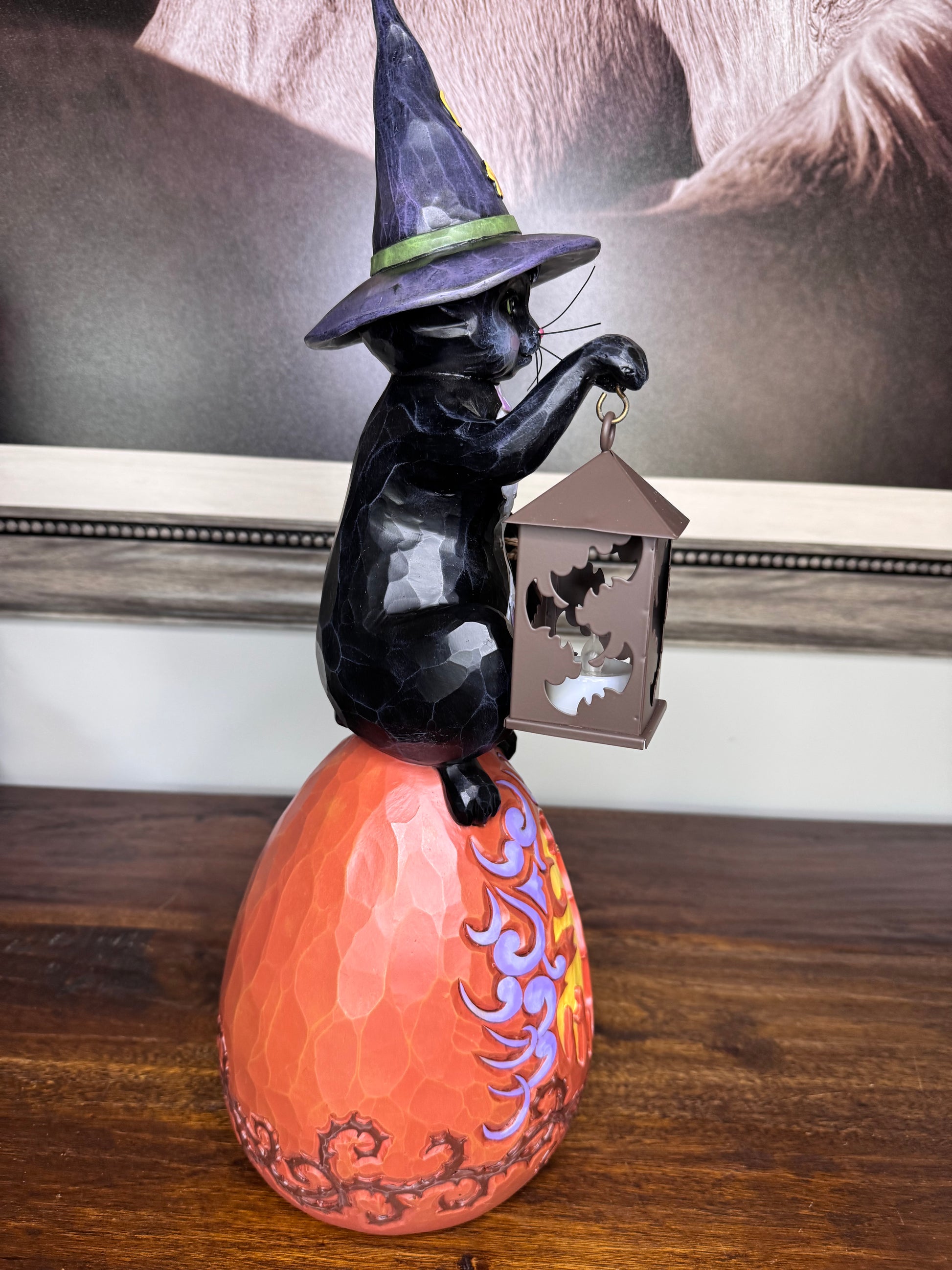Jim Shore Heartwood Creek Black Cat Sitting on Jack O Lantern