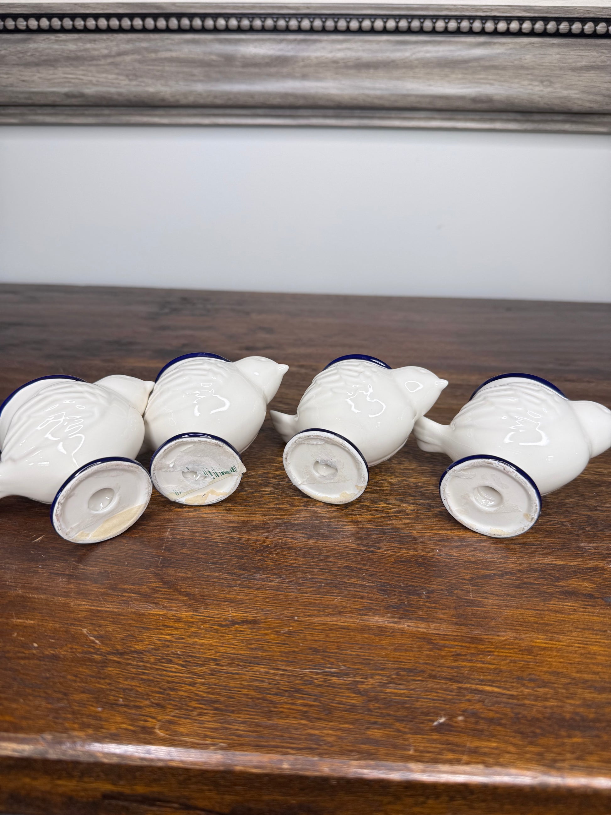 White and Blue Chick Egg Cups Set of 4