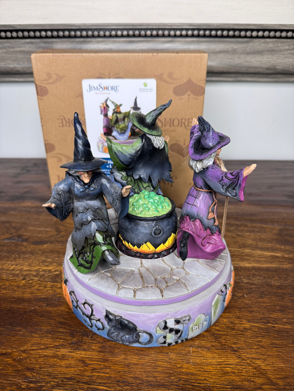 Jim Shore “A Haunting We Will Go” Rotating Witches and Cauldron Figurine