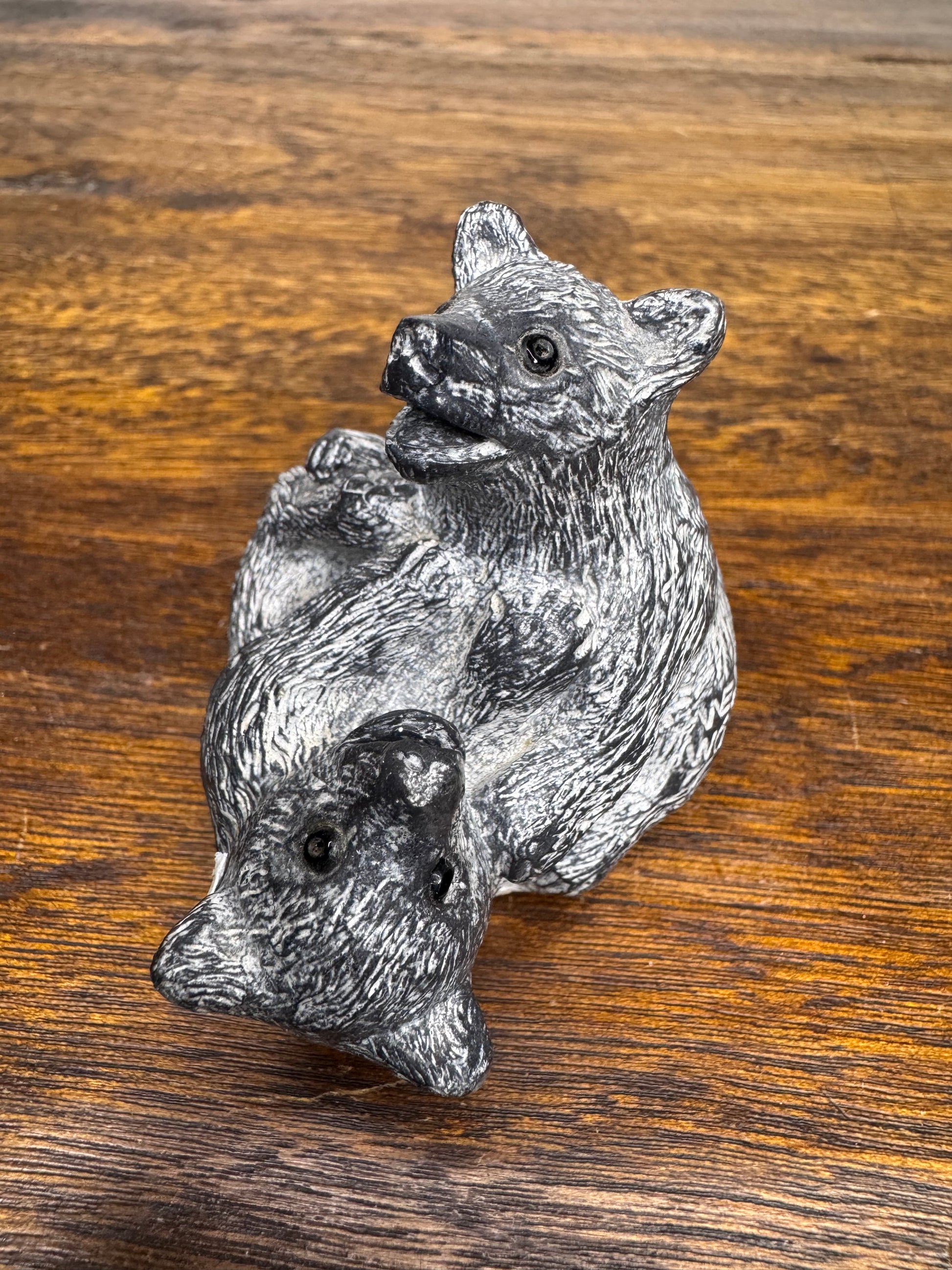 Inuit Soapstone like Carving of Fighting Bear Cubs