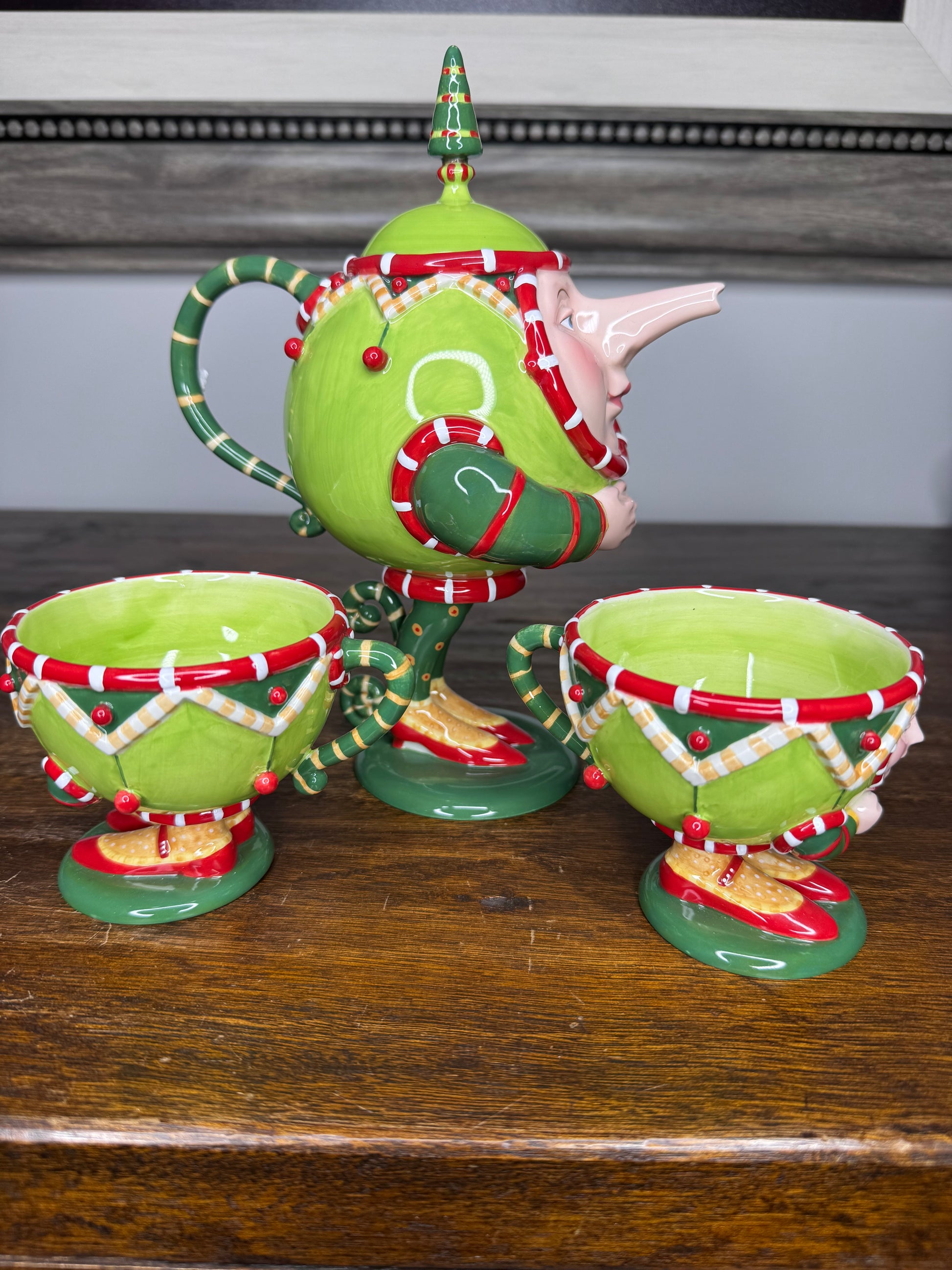 Dept 56 Krinkles by Patience Brewster Teapot w/ 2 Tea Cups