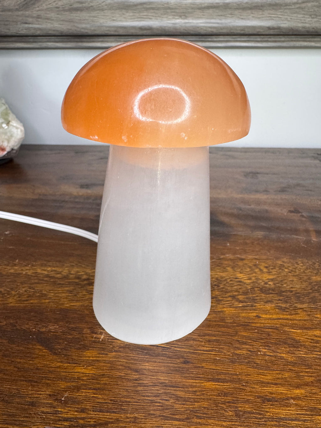White and Orange Selenite Mushroom Lamp