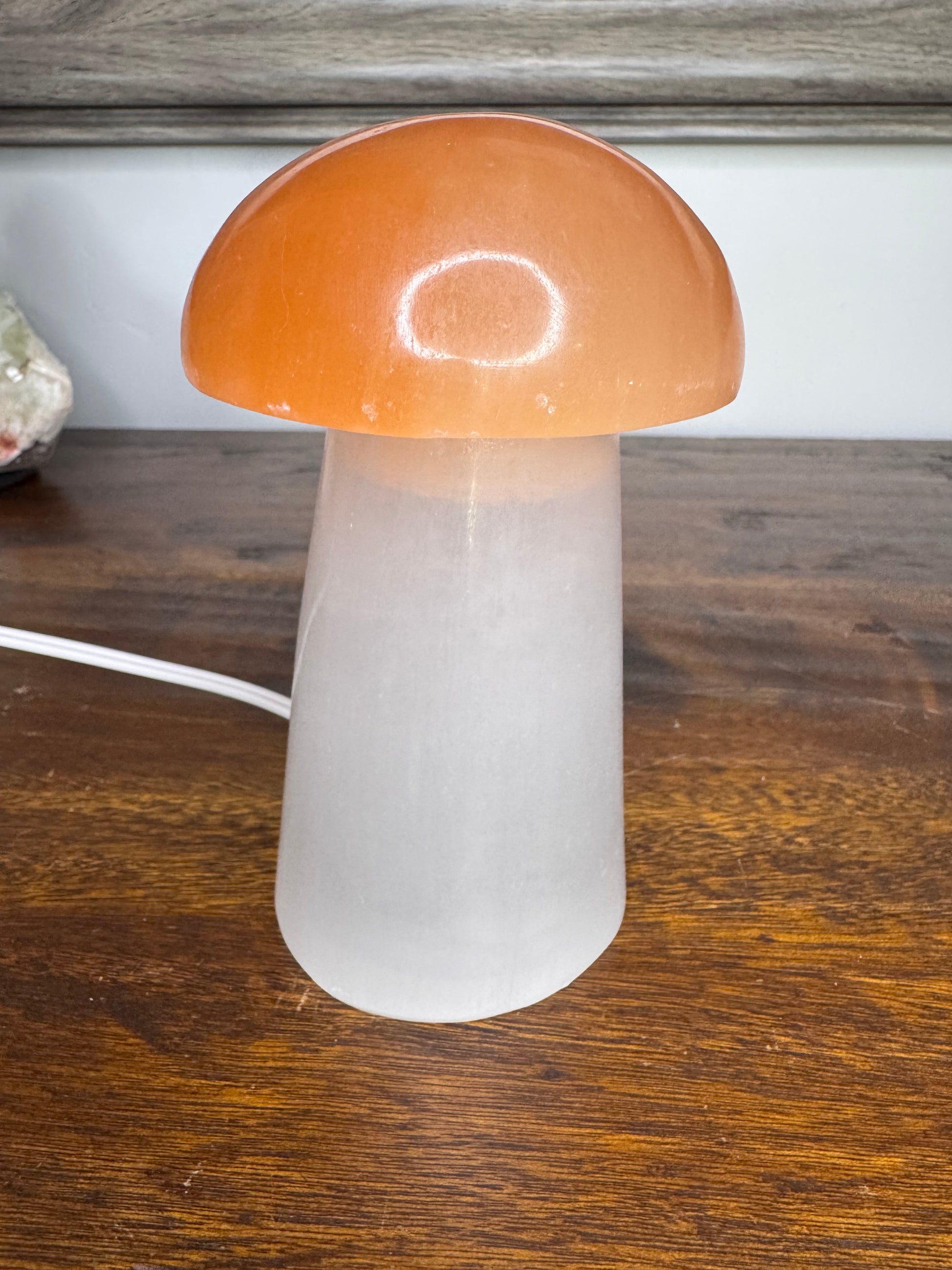 White and Orange Selenite Mushroom Lamp