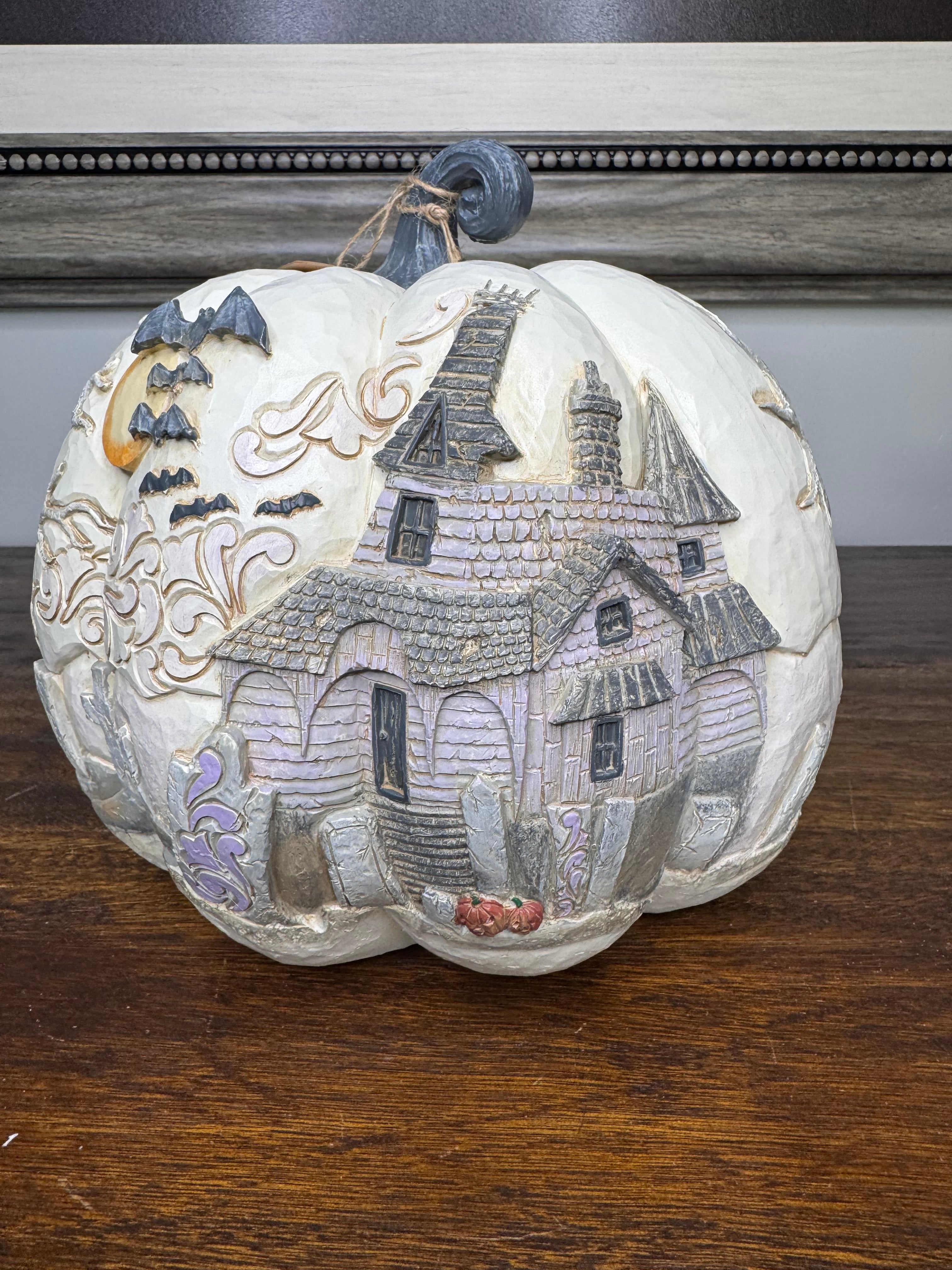 Jim Shore Heartwood Creek Pumpkin with Bats Flying Figurine “A Little Batty”