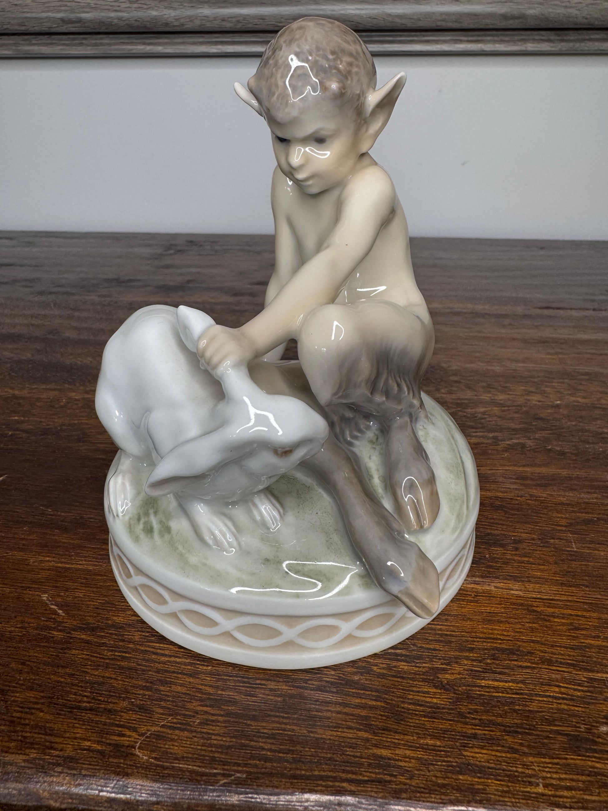 Vintage Royal Copenhagen Faun with Bunny Figurine