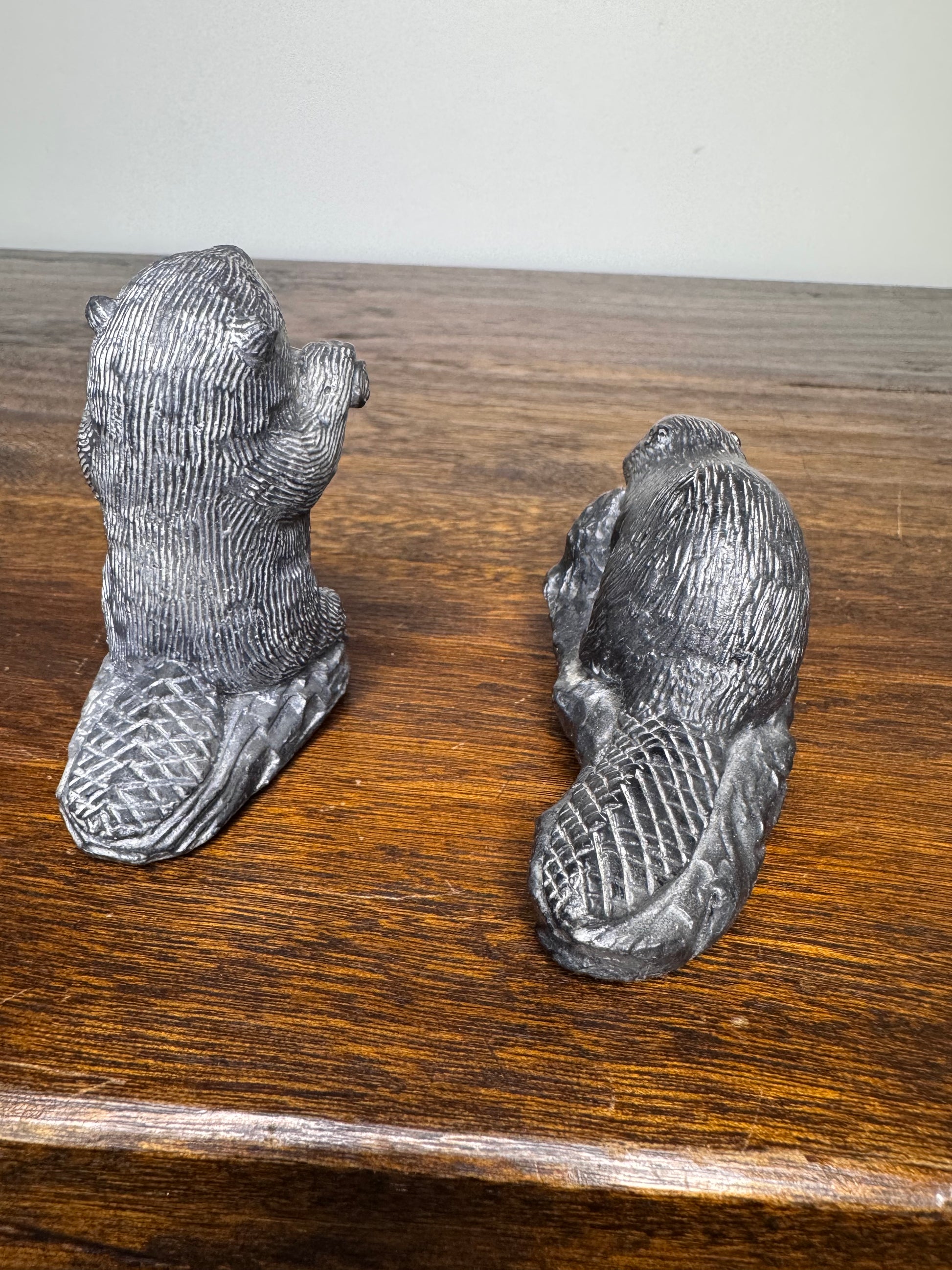 Set of 2 Soapstone Like Beavers by A Wolf Sculpture Original Canada