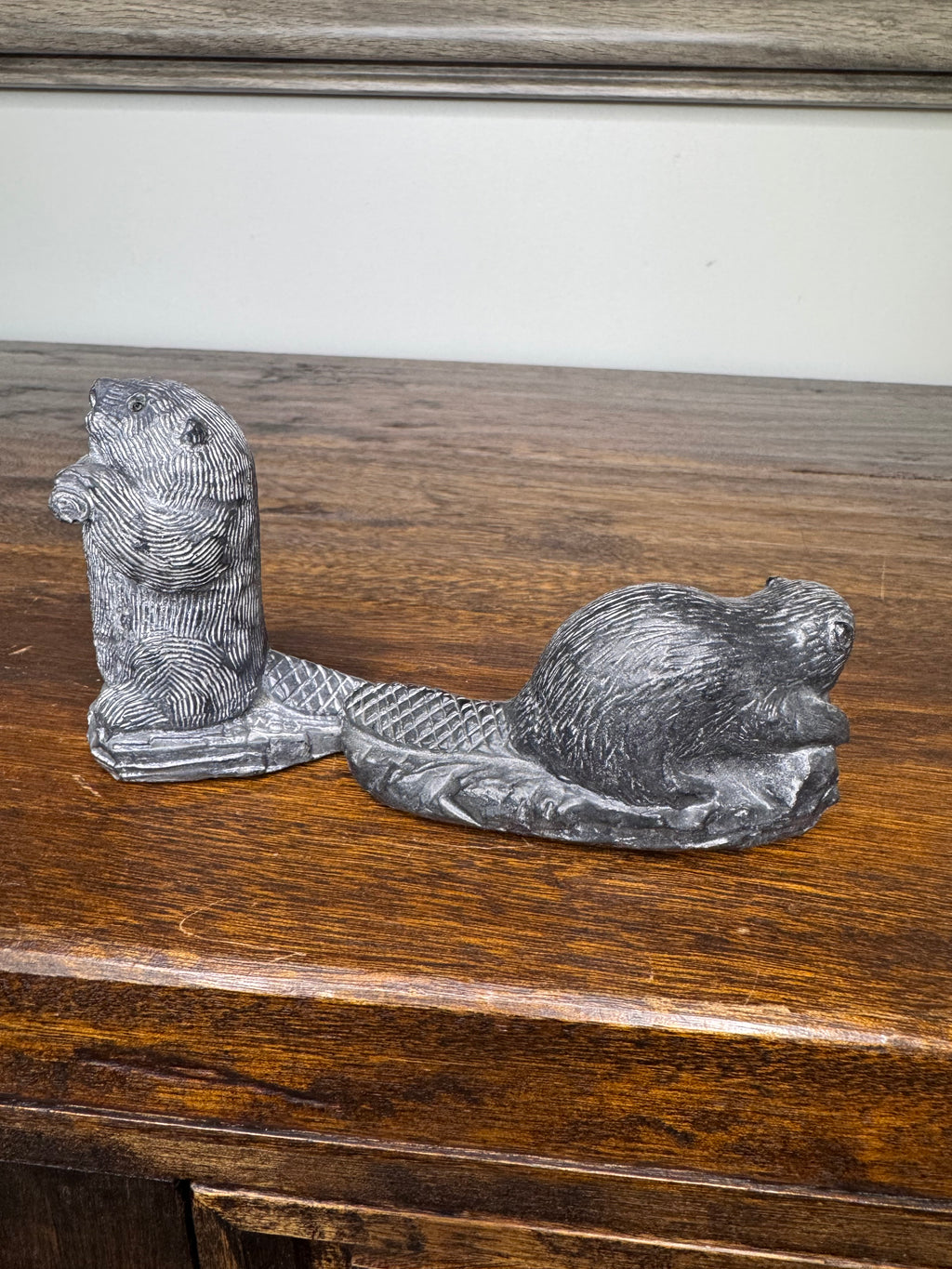 Set of 2 Soapstone Like Beavers by A Wolf Sculpture Original Canada