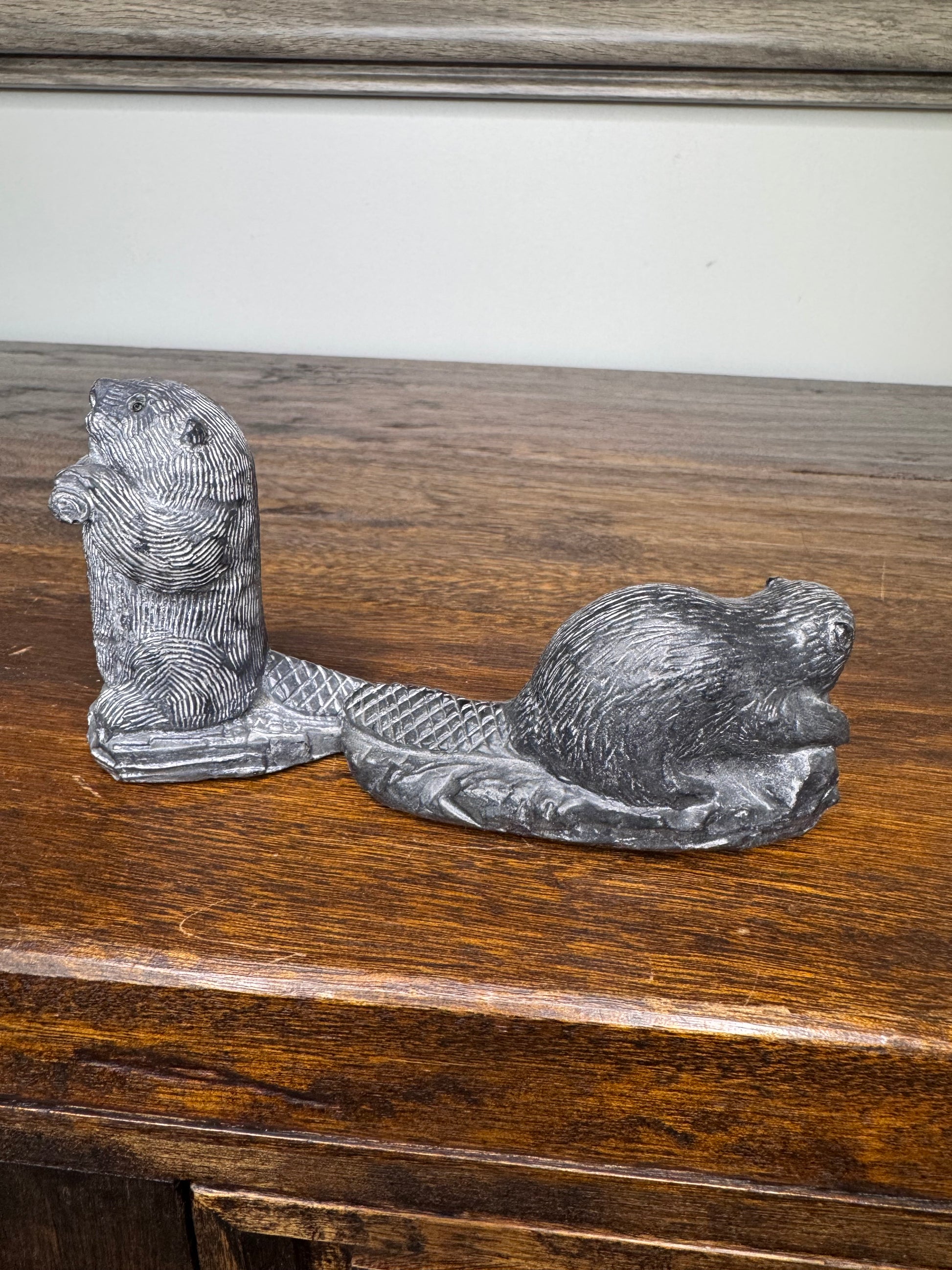 Set of 2 Soapstone Like Beavers by A Wolf Sculpture Original Canada