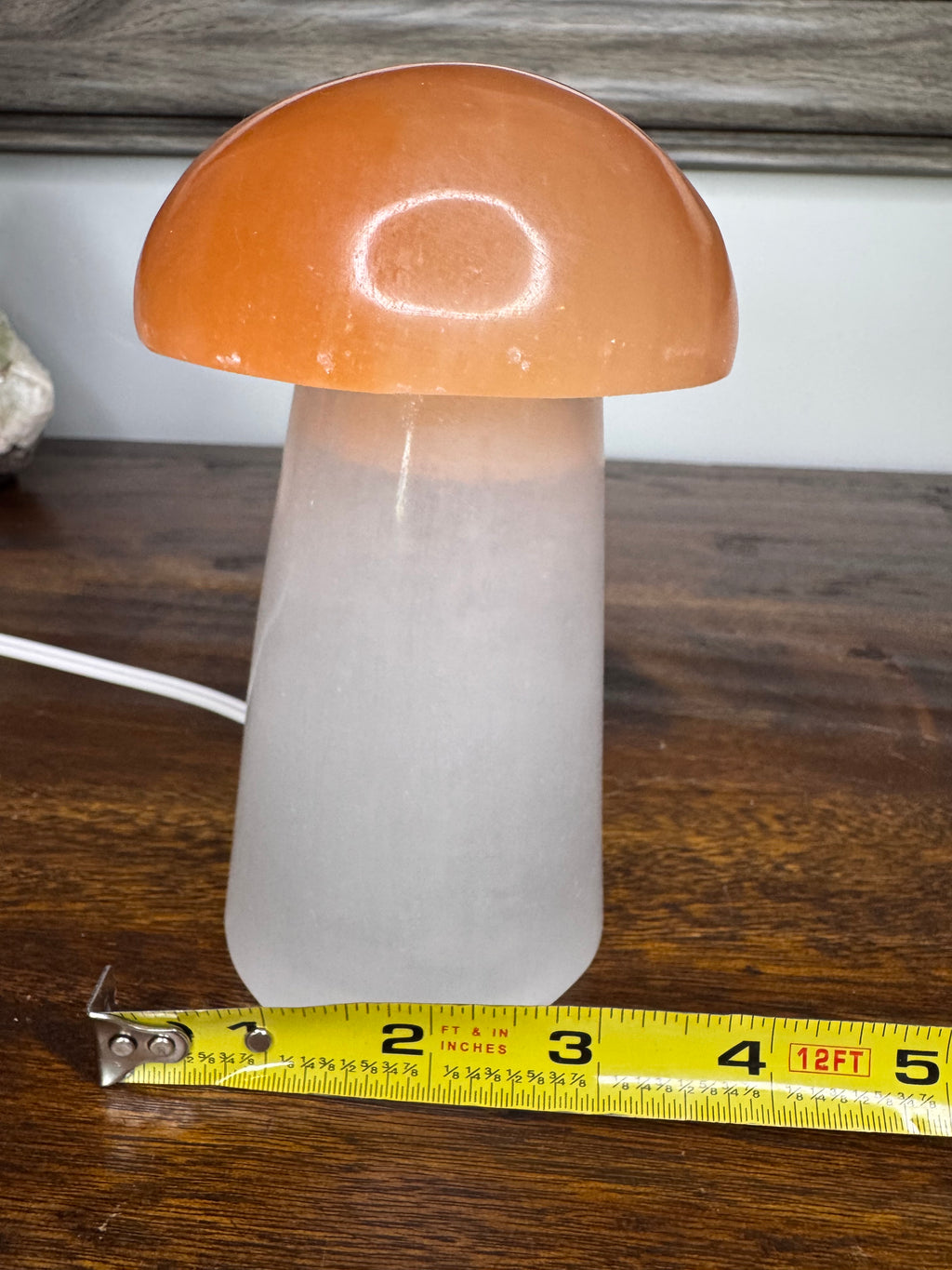 White and Orange Selenite Mushroom Lamp