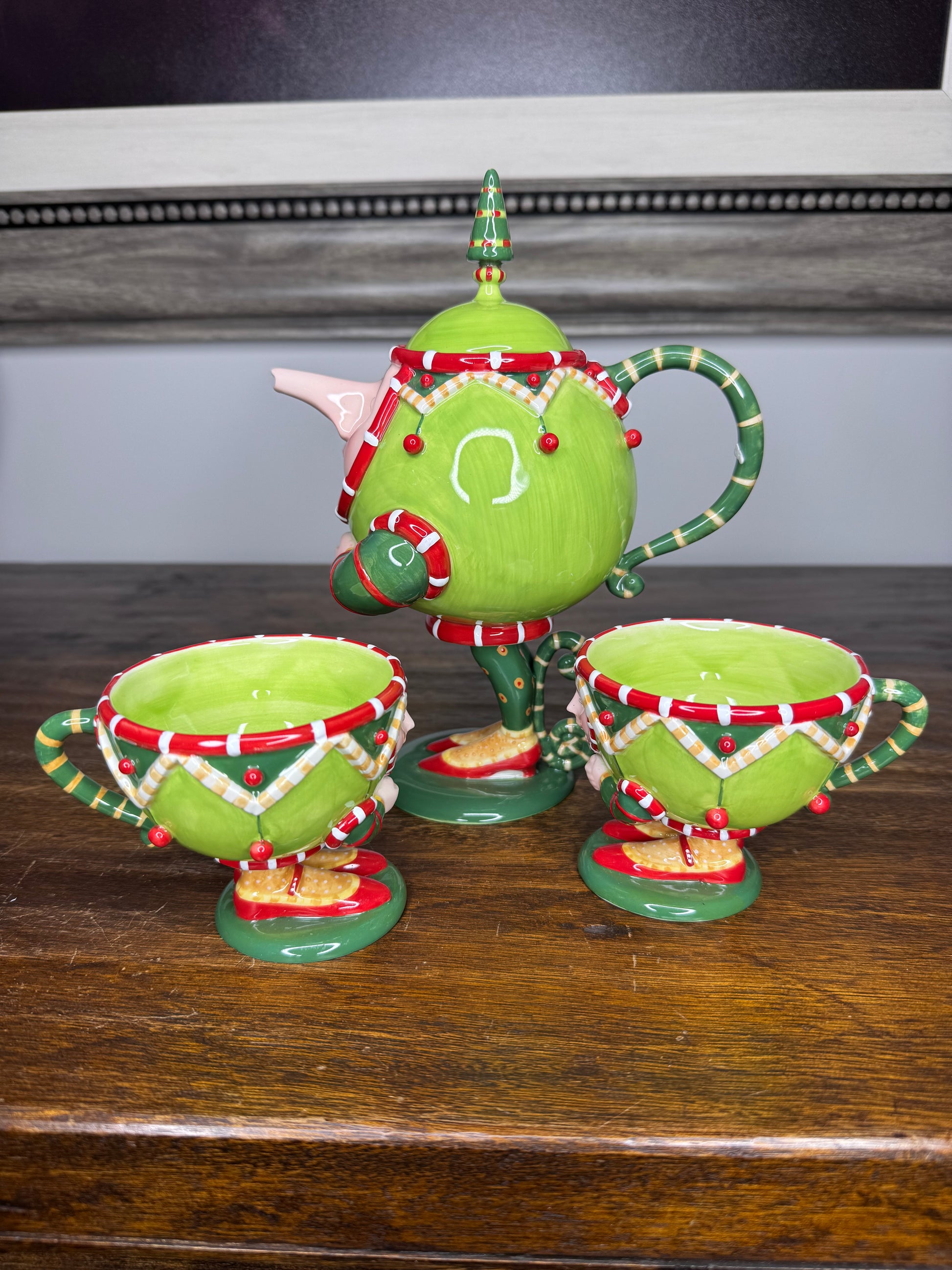 Dept 56 Krinkles by Patience Brewster Teapot w/ 2 Tea Cups