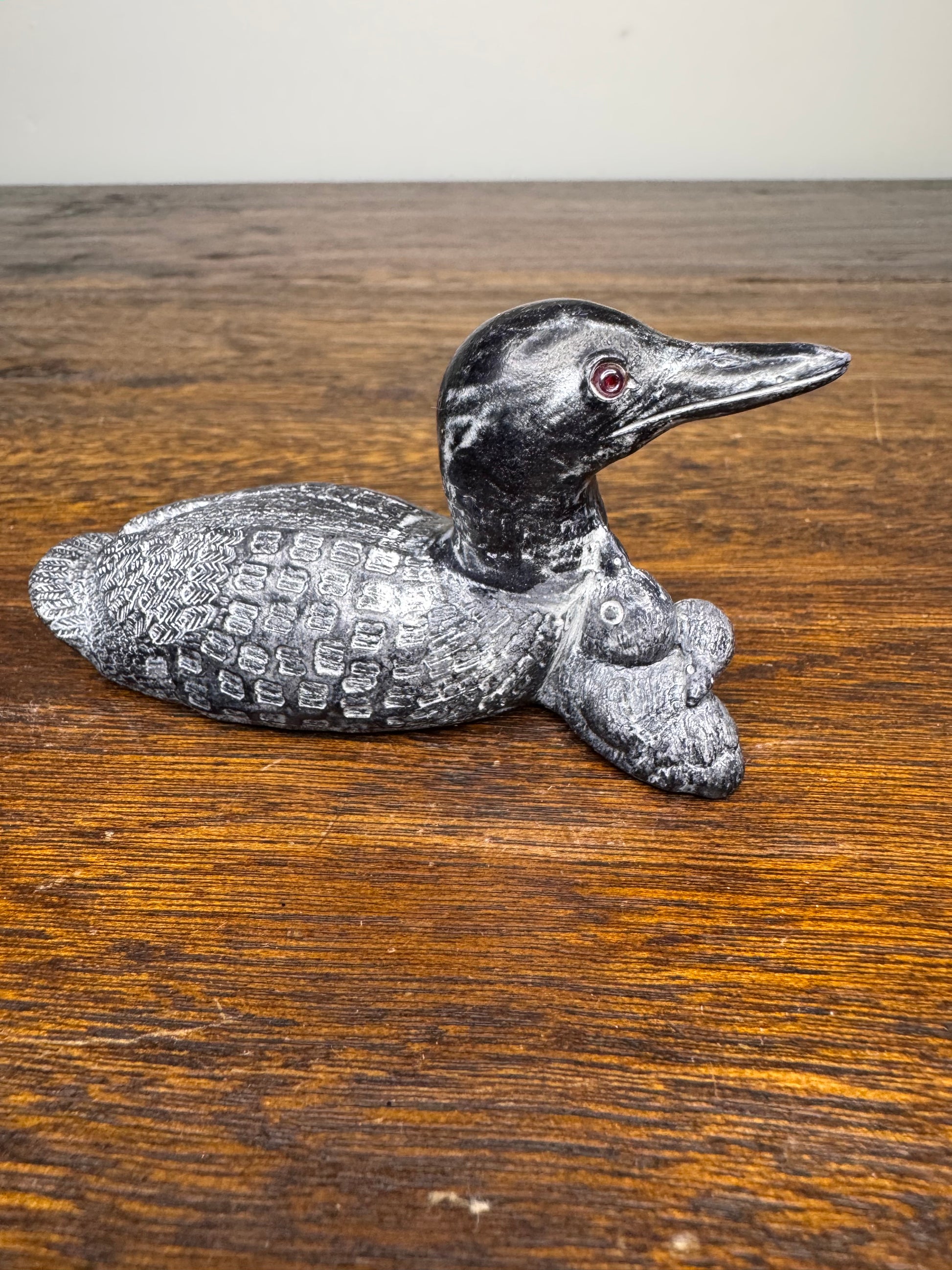 A Wolf Original Soapstone like Inuit Carving of Mother and Babies