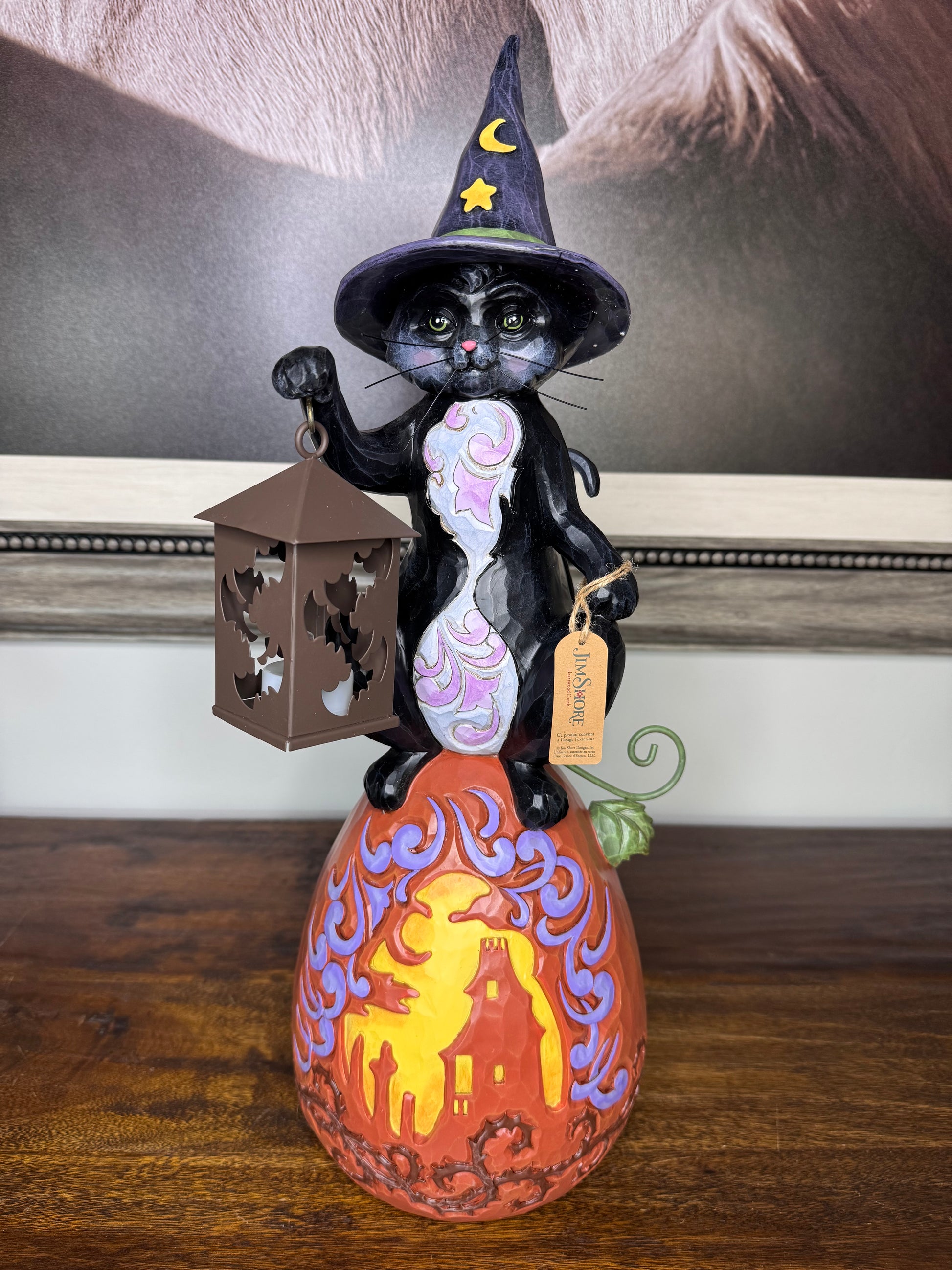 Jim Shore Heartwood Creek Black Cat Sitting on Jack O Lantern
