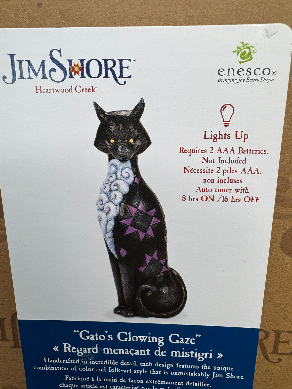 Jim Shore Heartwood Creek Black Cat w/ LED Glowing Eyes “ Gato’s Glowing Gaze”