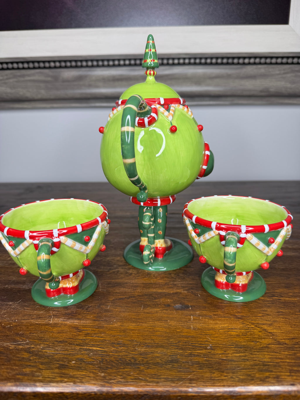 Dept 56 Krinkles by Patience Brewster Teapot w/ 2 Tea Cups