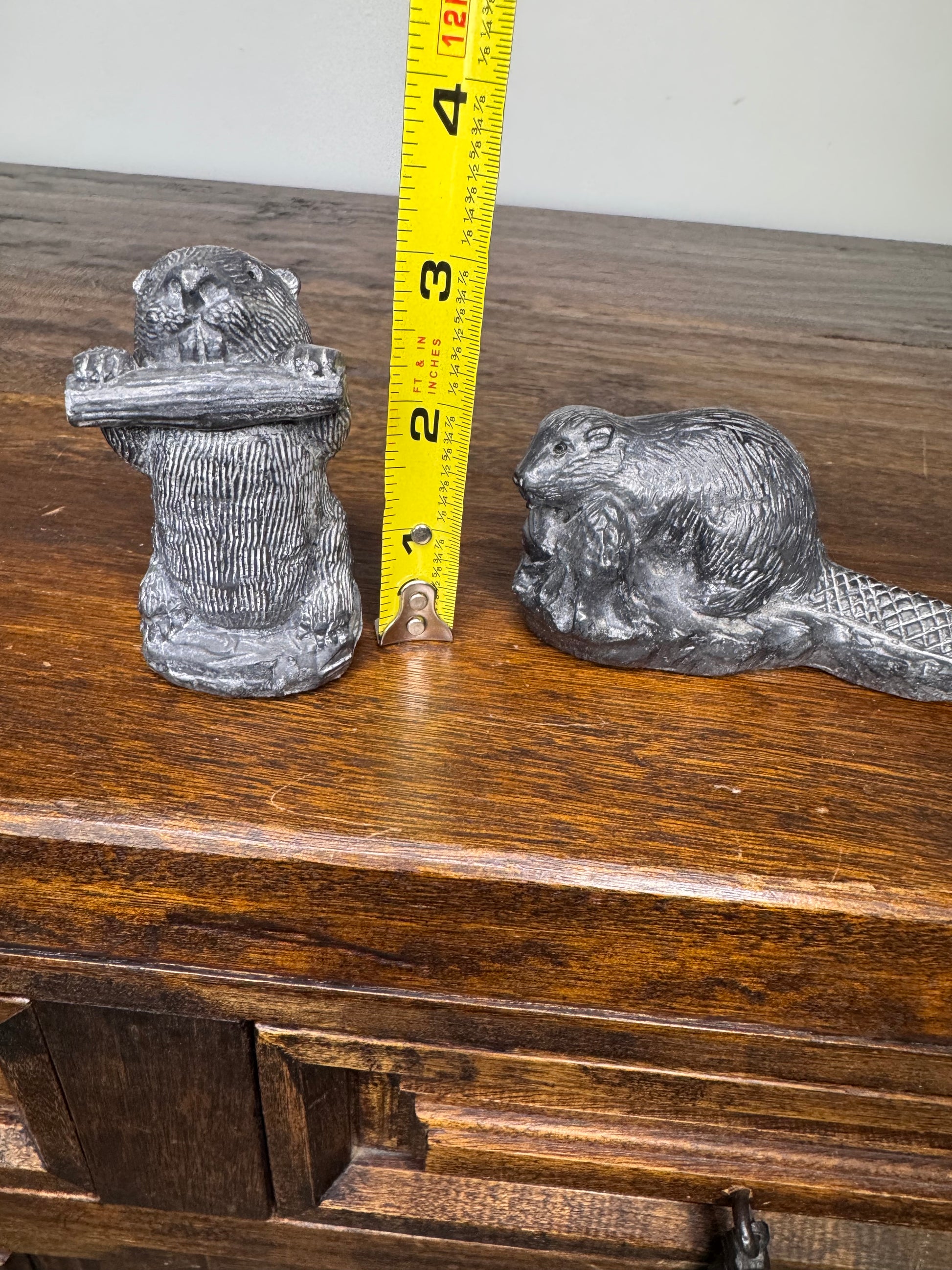 Set of 2 Soapstone Like Beavers by A Wolf Sculpture Original Canada