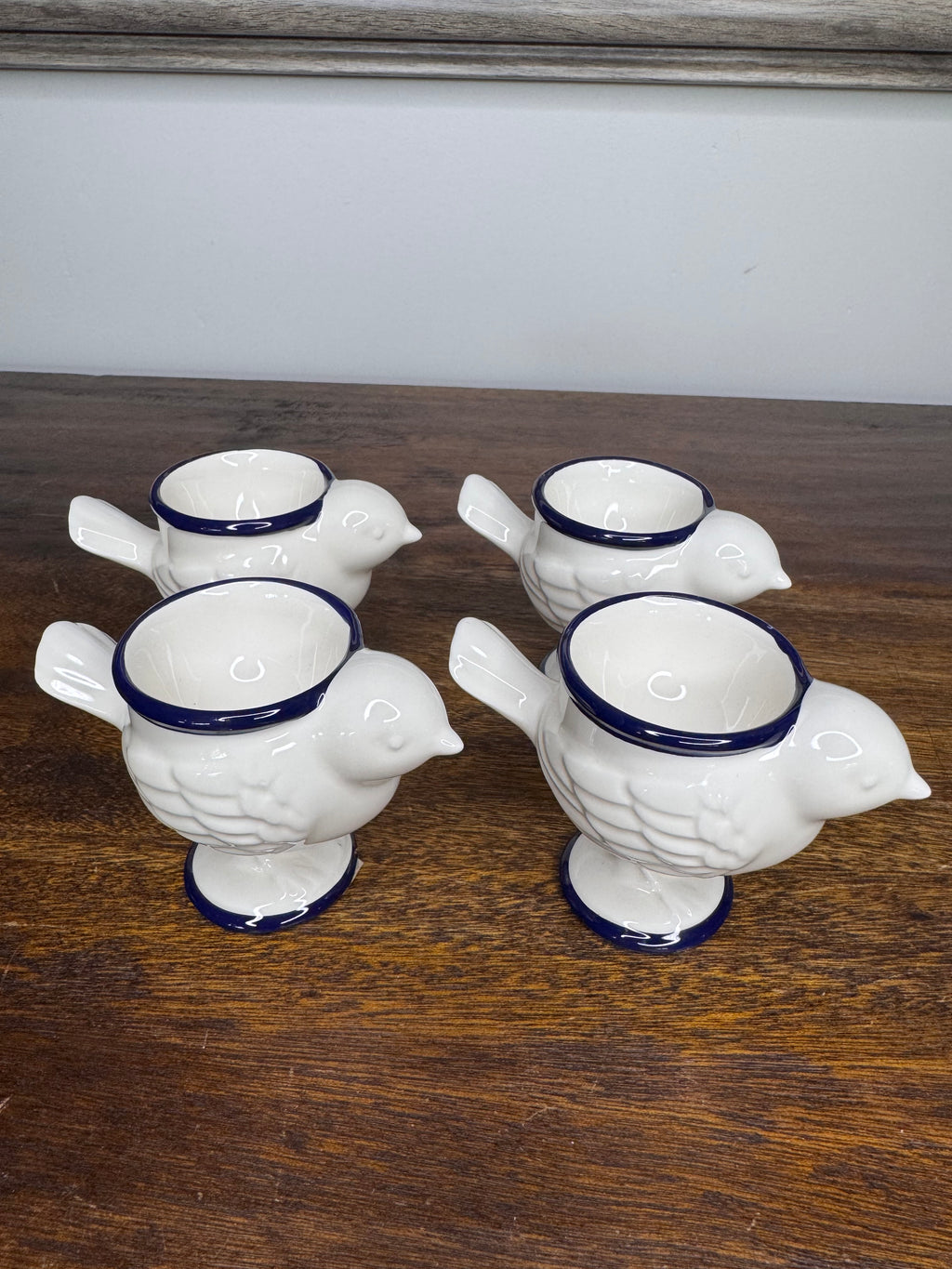 White and Blue Chick Egg Cups Set of 4