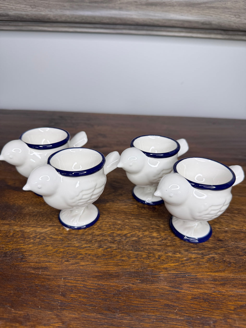 White and Blue Chick Egg Cups Set of 4