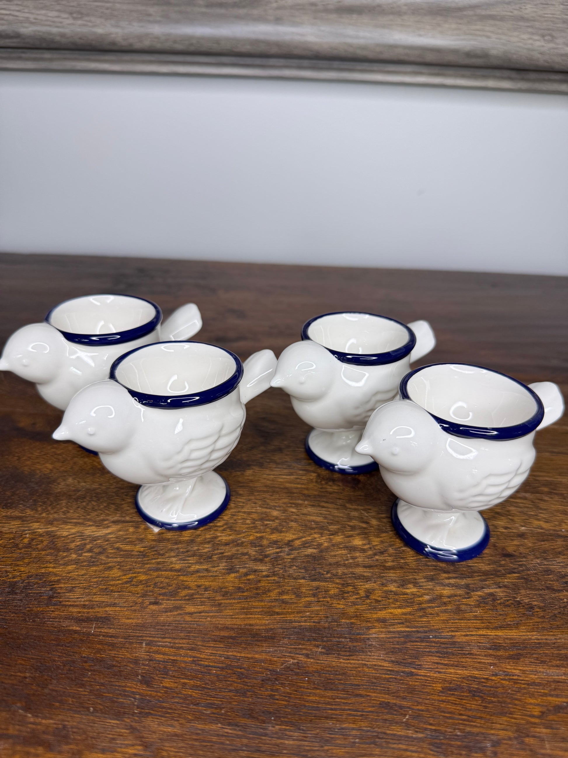 White and Blue Chick Egg Cups Set of 4