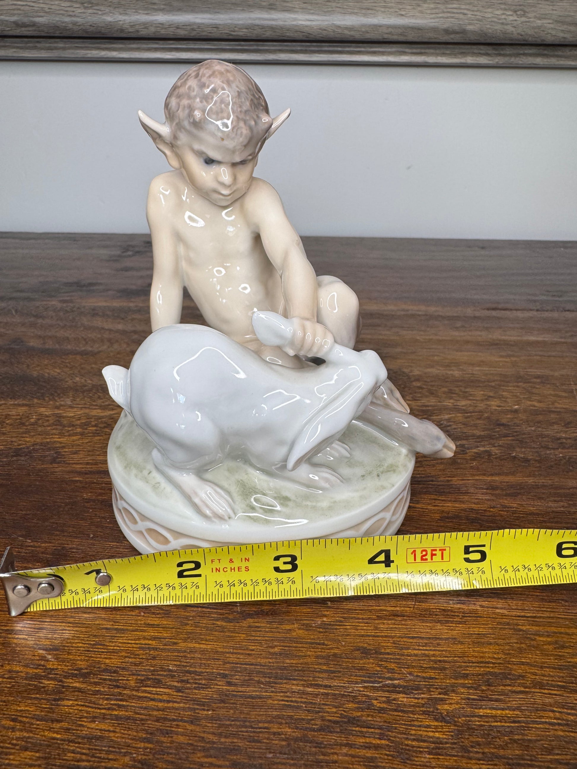 Vintage Royal Copenhagen Faun with Bunny Figurine