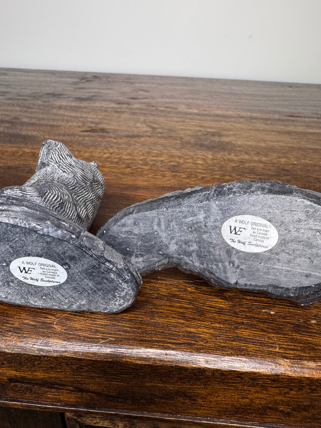 Set of 2 Soapstone Like Beavers by A Wolf Sculpture Original Canada