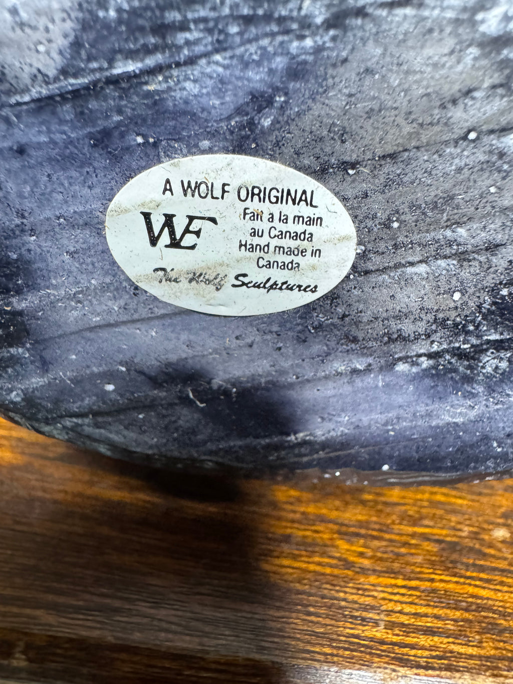 Inuit Soapstone Like Carving of Child and Dog by Wolf Sculptures Canada