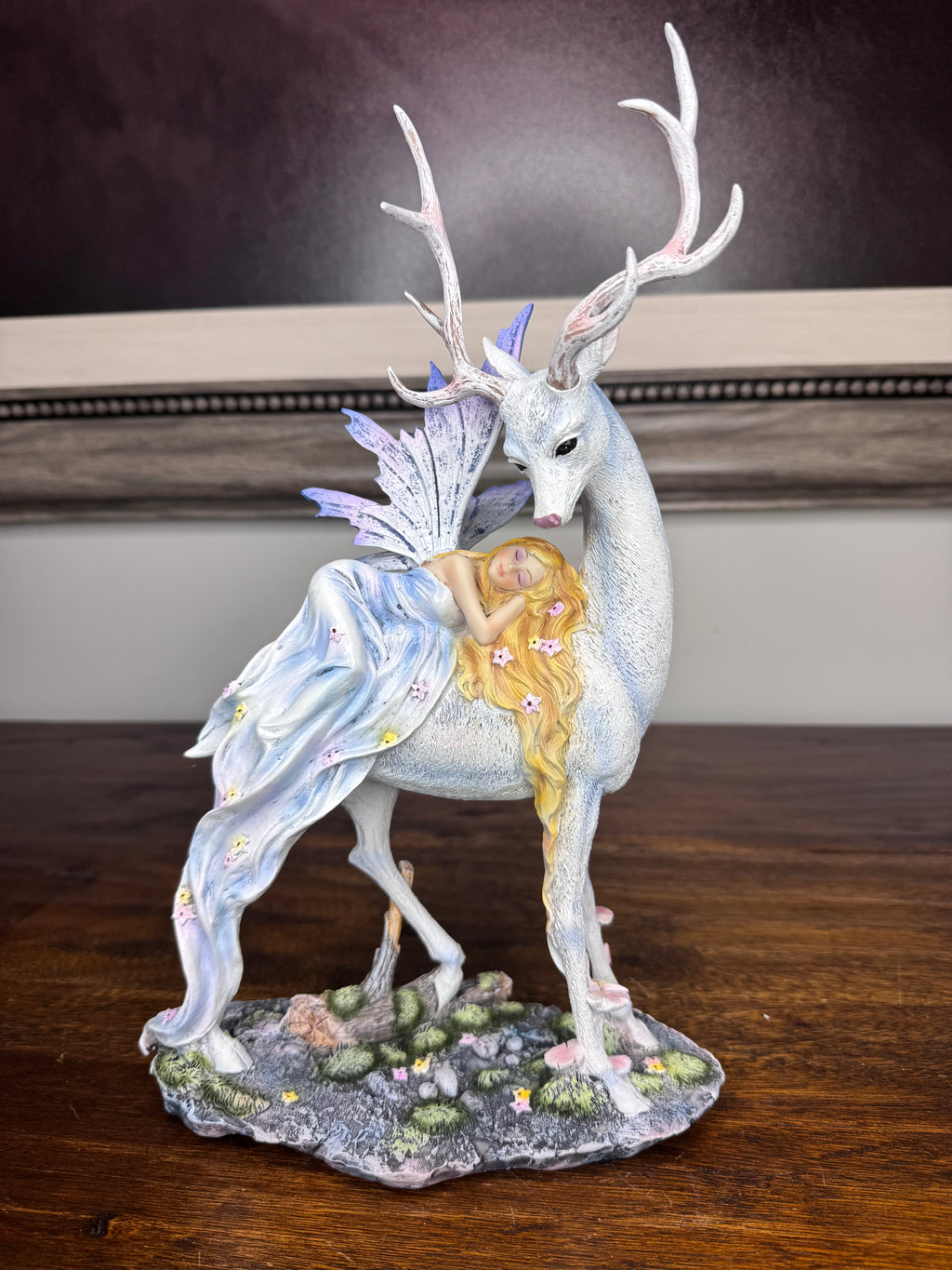 Stunning New w/Box Sleeping Fairy on White Stag