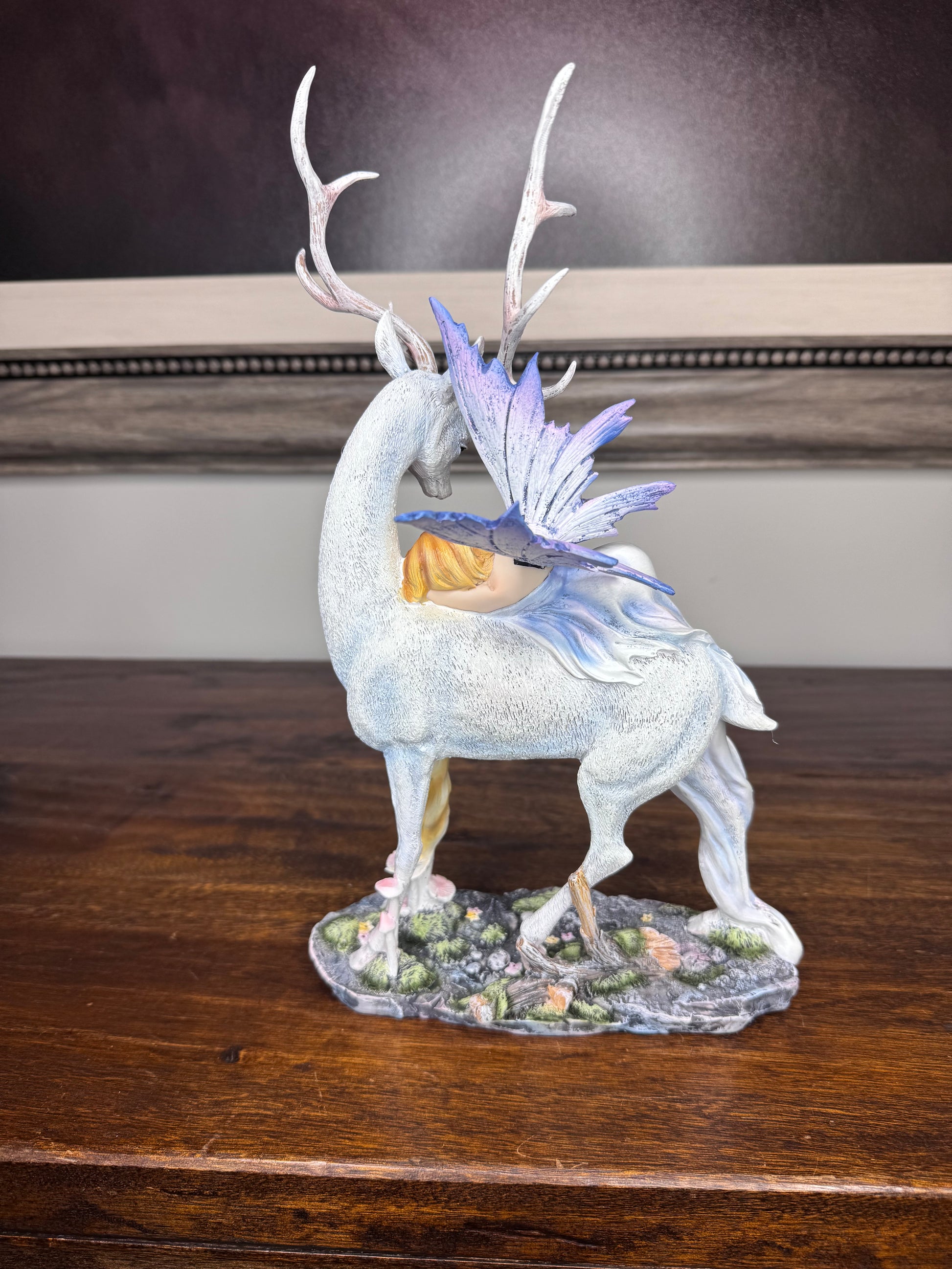 Stunning New w/Box Sleeping Fairy on White Stag