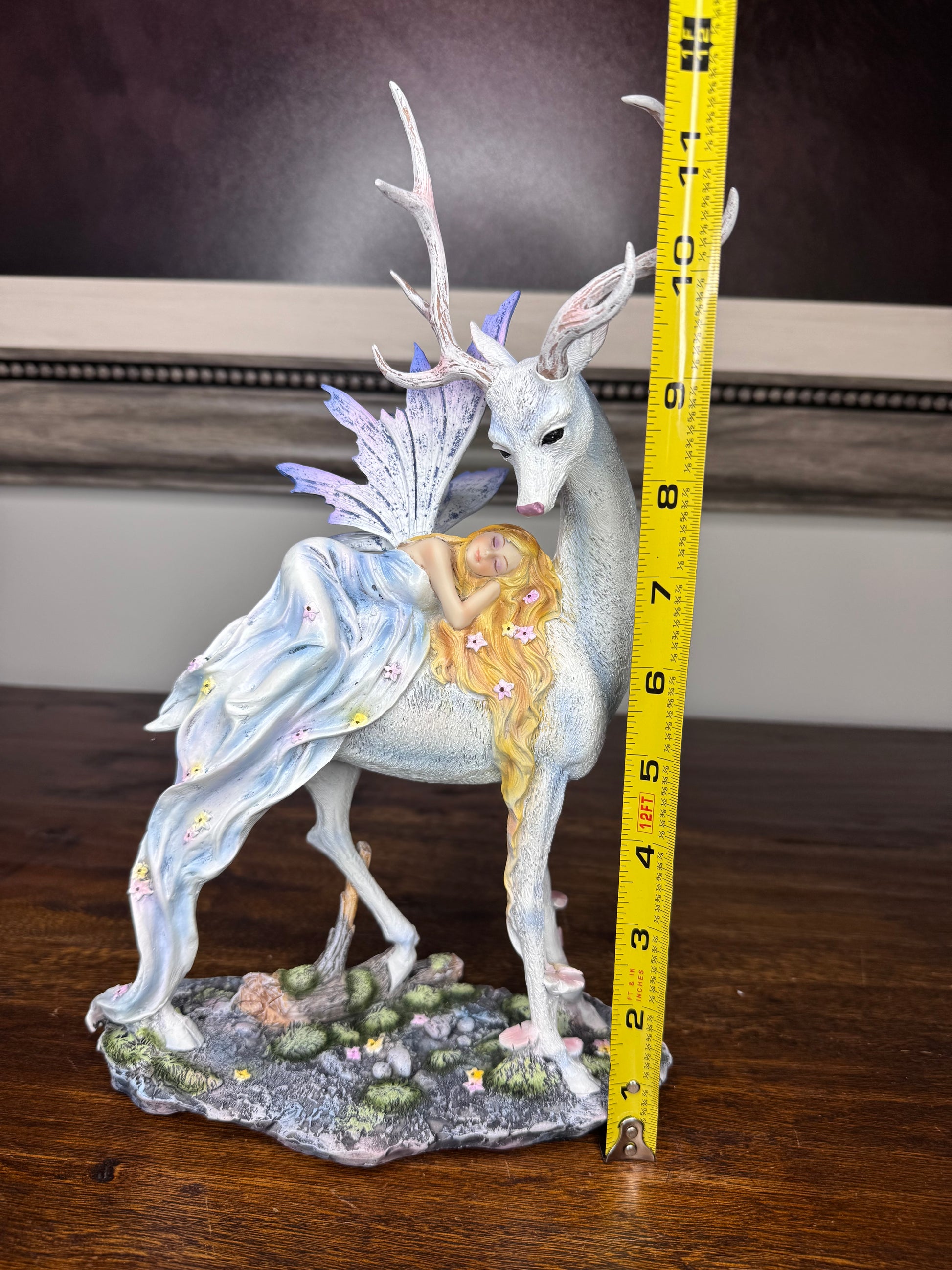 Stunning New w/Box Sleeping Fairy on White Stag