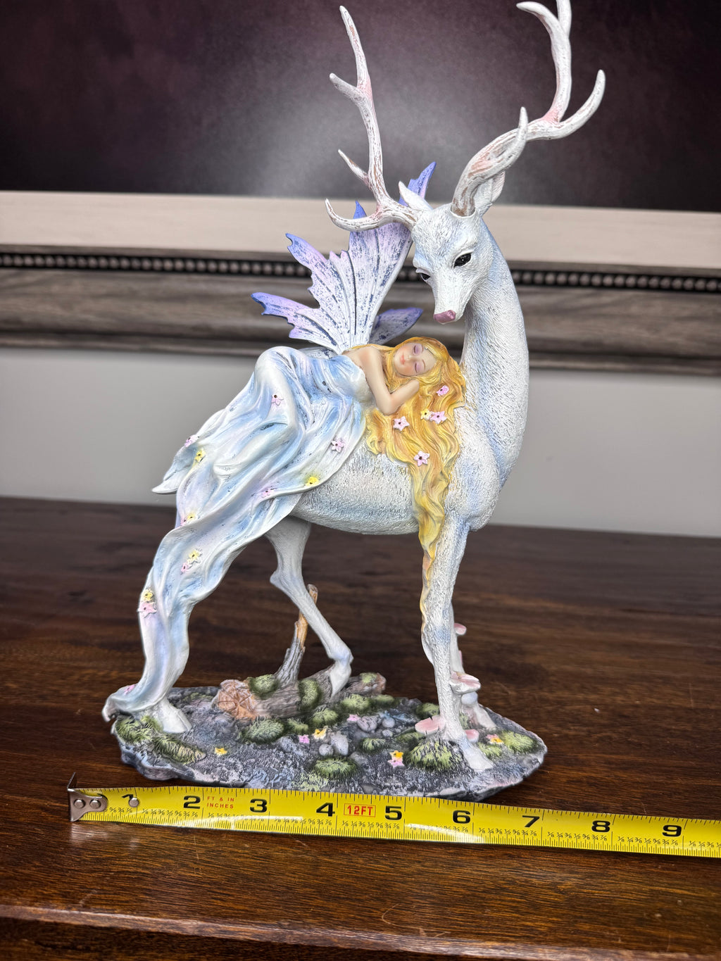 Stunning New w/Box Sleeping Fairy on White Stag