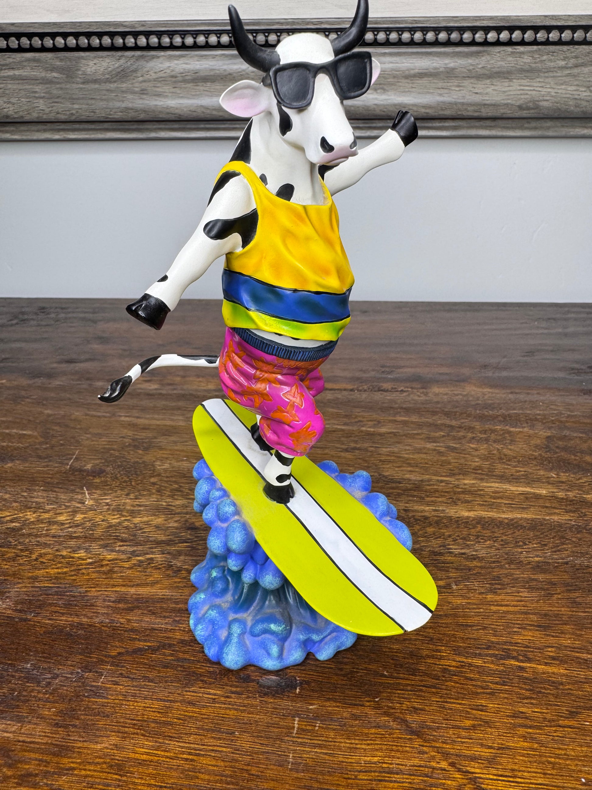 Cow Parade "Cowabunga" Surfing Cow Figurine w/Box