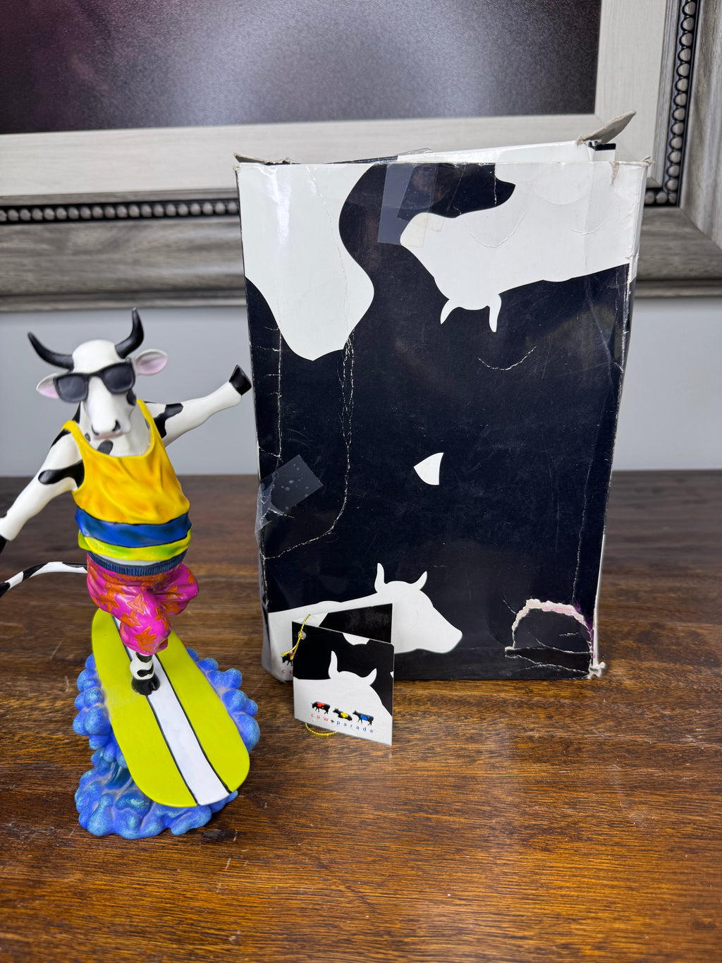 Cow Parade "Cowabunga" Surfing Cow Figurine w/Box