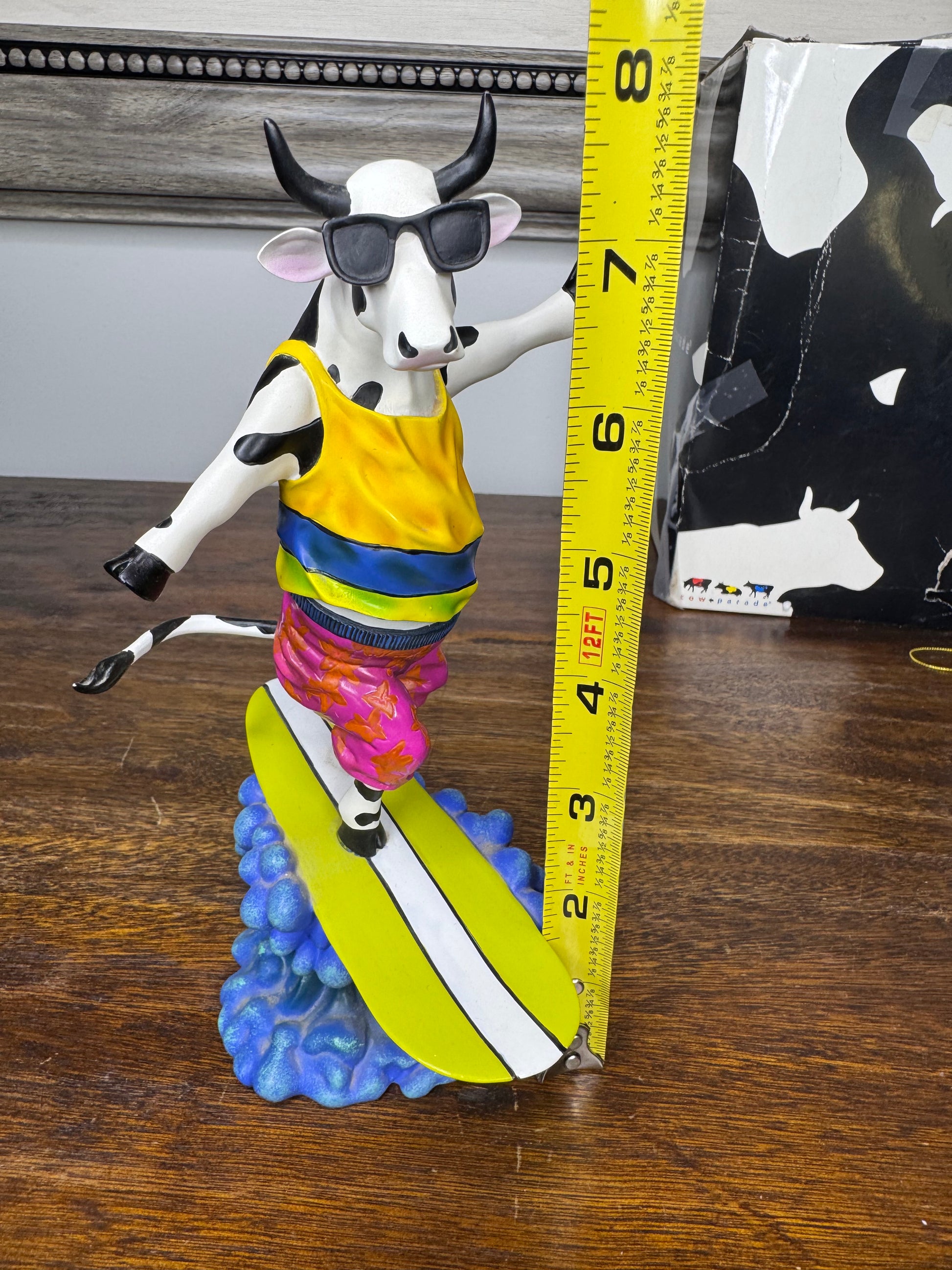 Cow Parade "Cowabunga" Surfing Cow Figurine w/Box