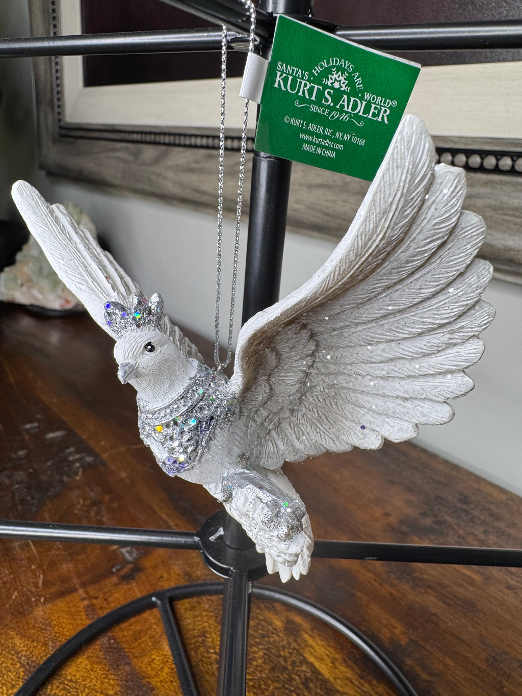 New Kurt Adler White, Silver Dove Ornament
