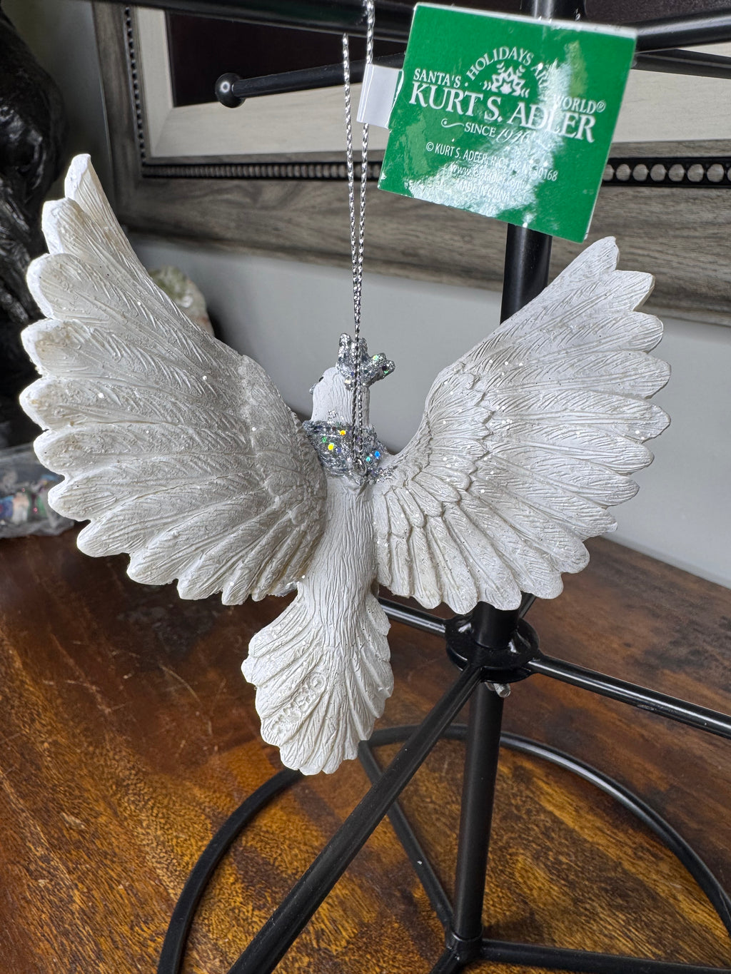 New Kurt Adler White, Silver Dove Ornament