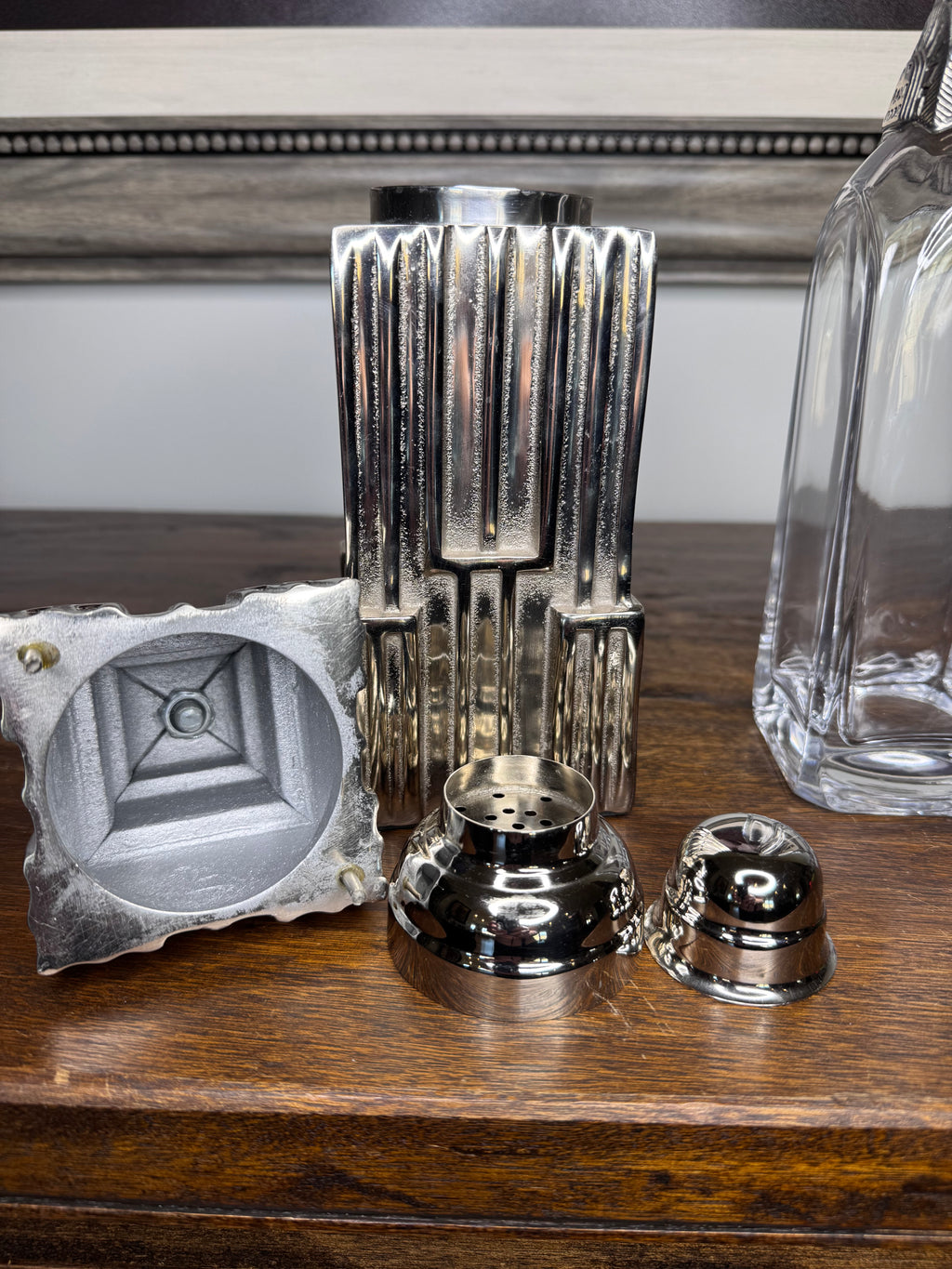 RARE Pottery Barn Empire State Building Cocktail Shaker and ChryslerBuilding Decanter Set