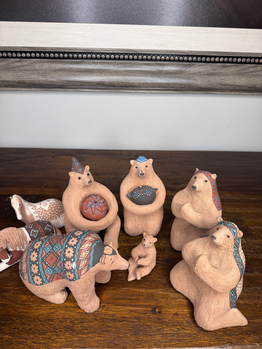 Vintage 10 Piece Mata Ortiz Handbuilt and Hand Painted Bear Nativity Set