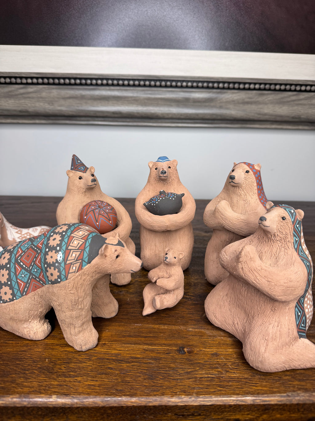 Vintage 10 Piece Mata Ortiz Handbuilt and Hand Painted Bear Nativity Set