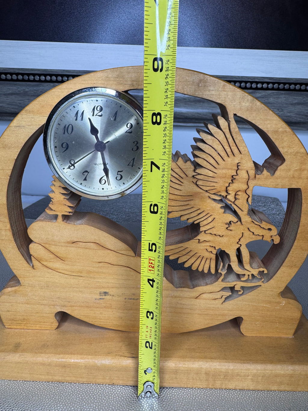 Wooden Carved Eagle Mantle/Desktop Clock