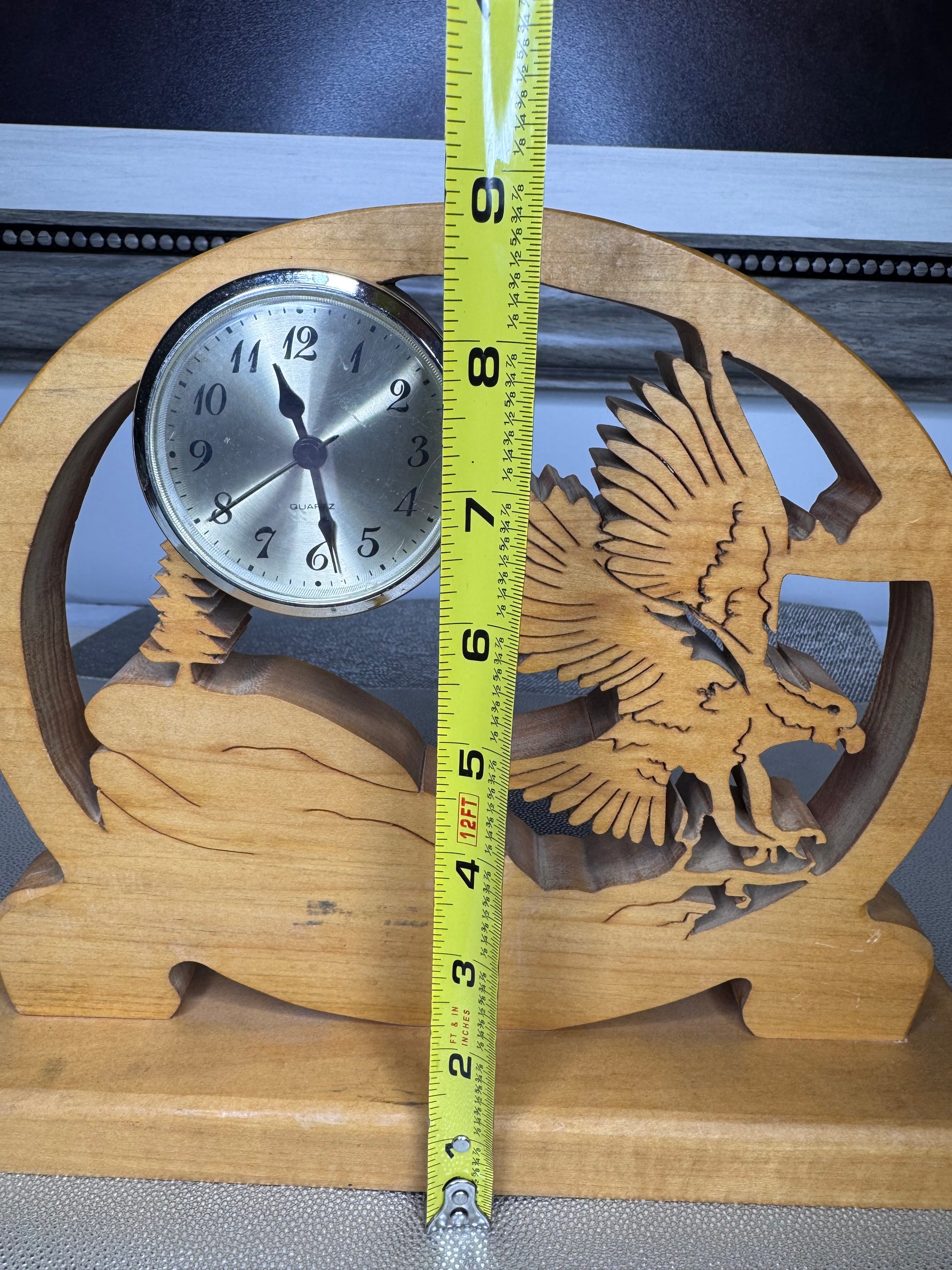 Wooden Carved Eagle Mantle/Desktop Clock