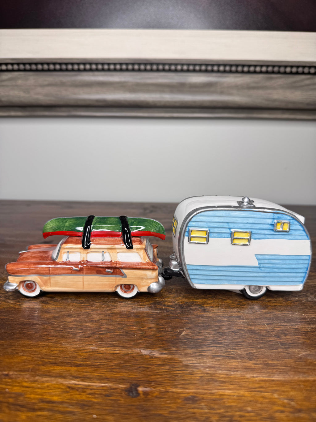 Retired Dept 56 Snow Village "On The Road Again" Station Wagon and Camper Set w/ Original Box