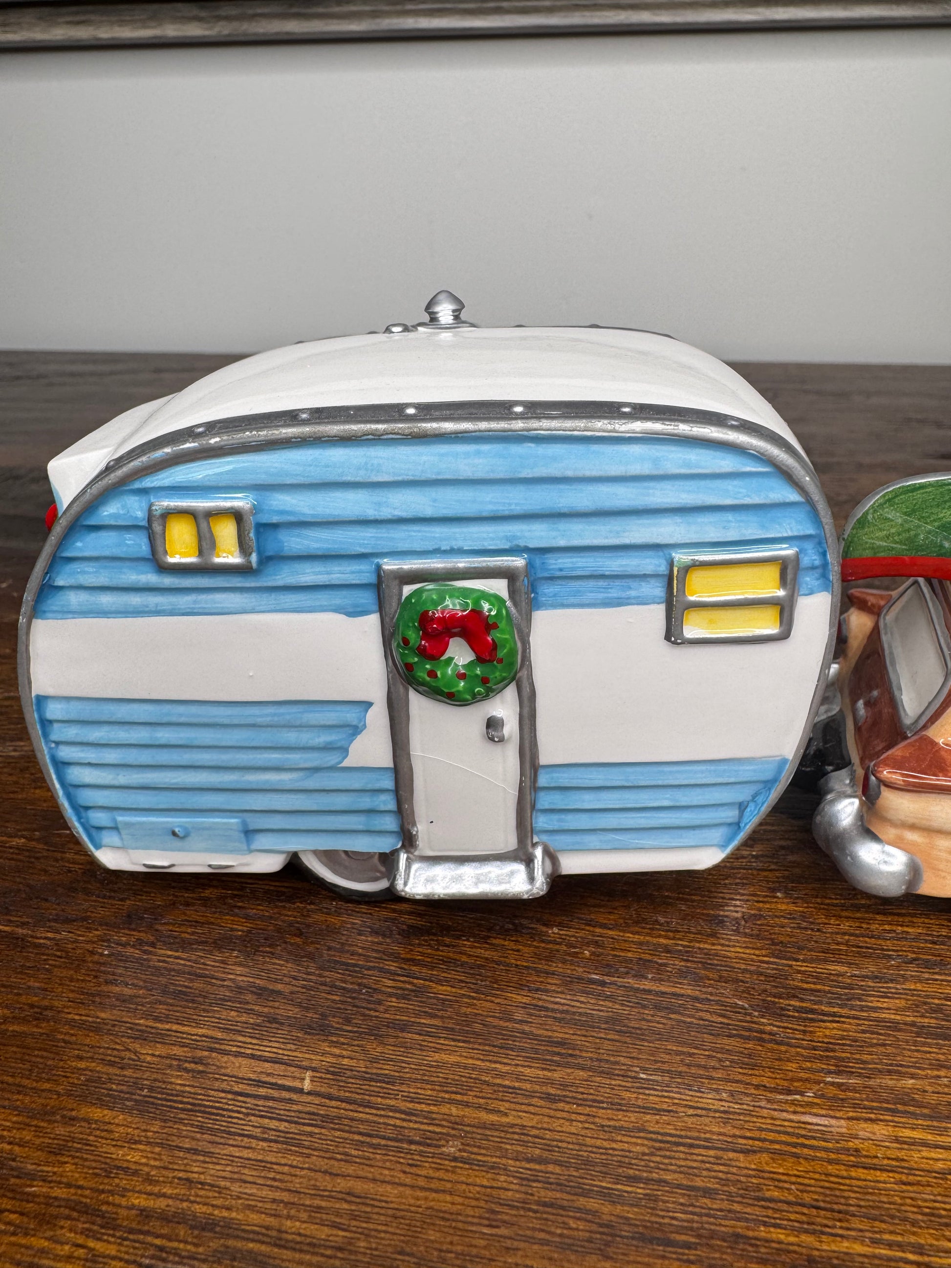 Retired Dept 56 Snow Village "On The Road Again" Station Wagon and Camper Set w/ Original Box