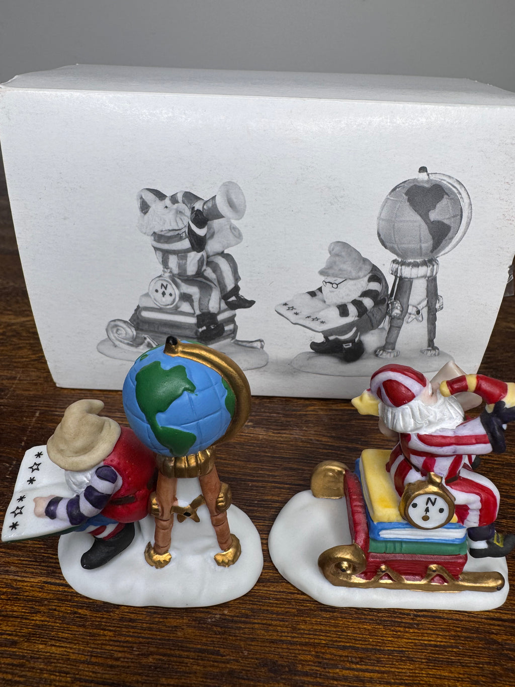 Retired Dept 56 Heritage Village "Charting Santa's Course" Set of 2 Figurines w/ Original Box