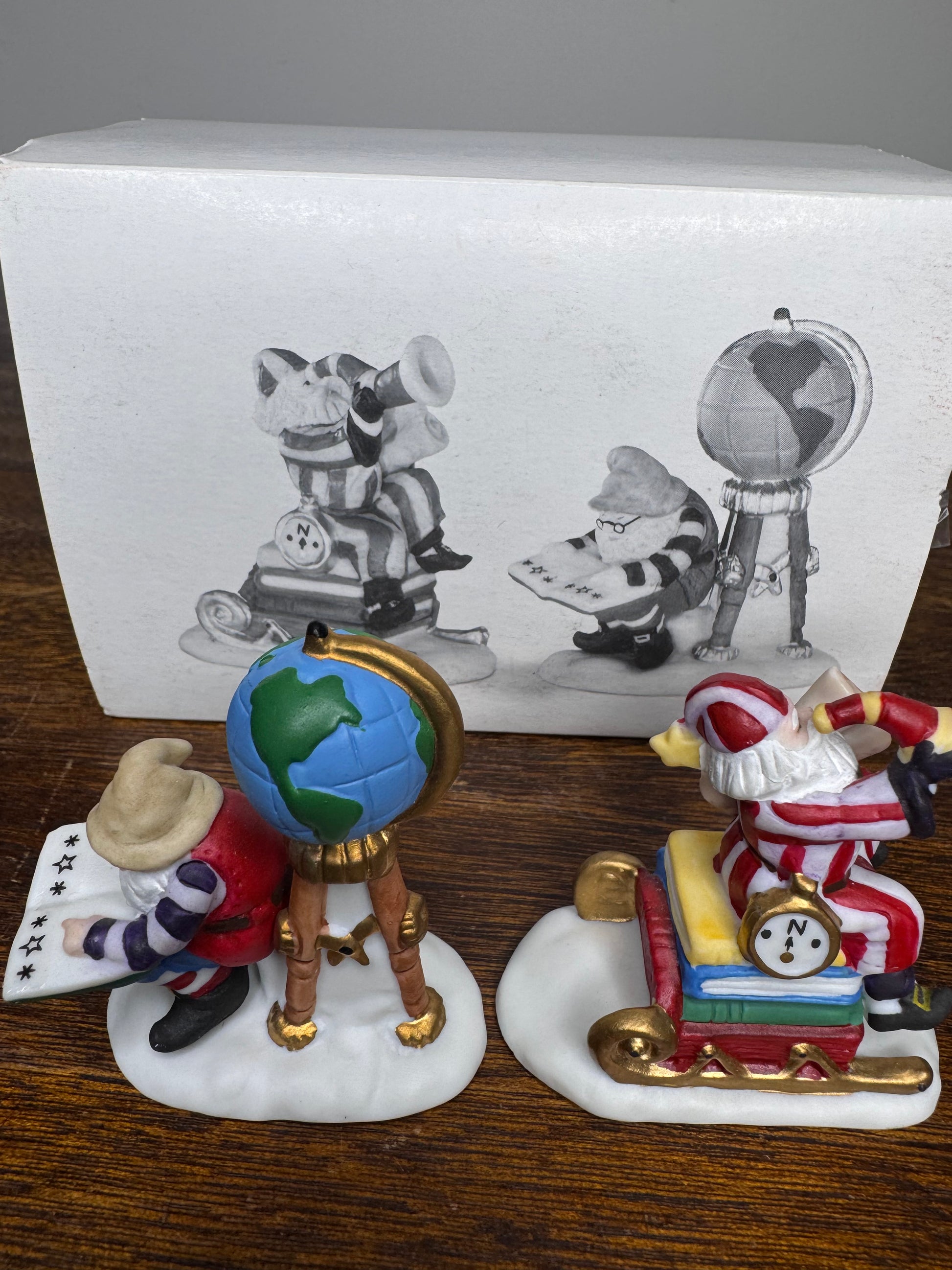 Retired Dept 56 Heritage Village "Charting Santa's Course" Set of 2 Figurines w/ Original Box