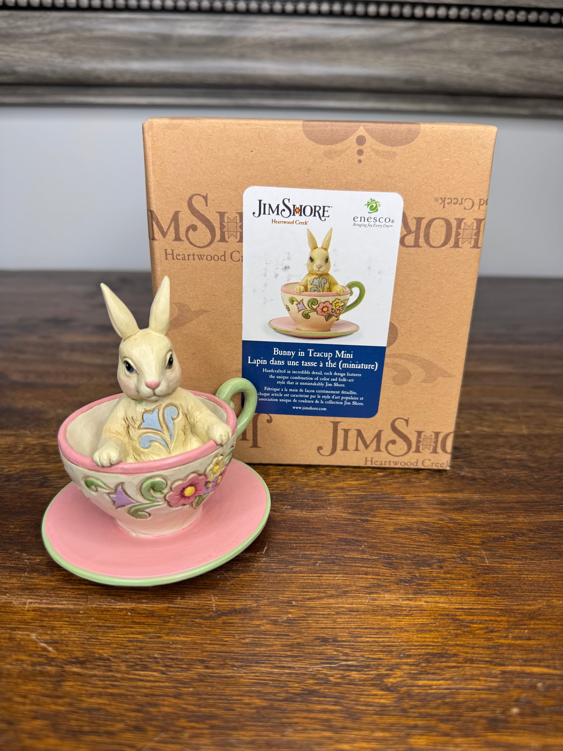 NIB Jim Shore Heartwood Creek Mini Bunny In A Teacup Figurine
