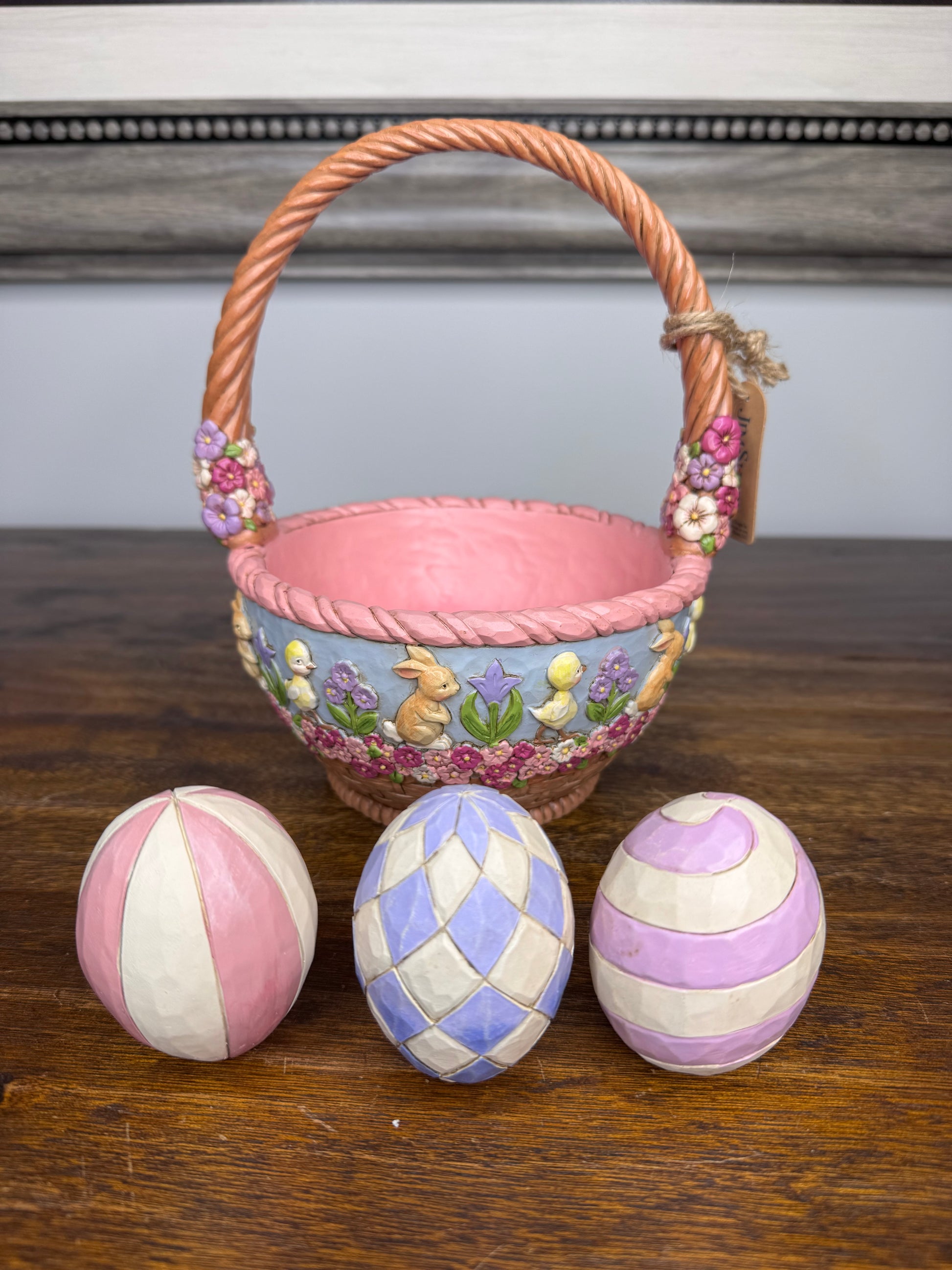 NIB Jim Shore Heartwood Creek 19th Annual Easter Basket w 3 Eggs w/ Original Box