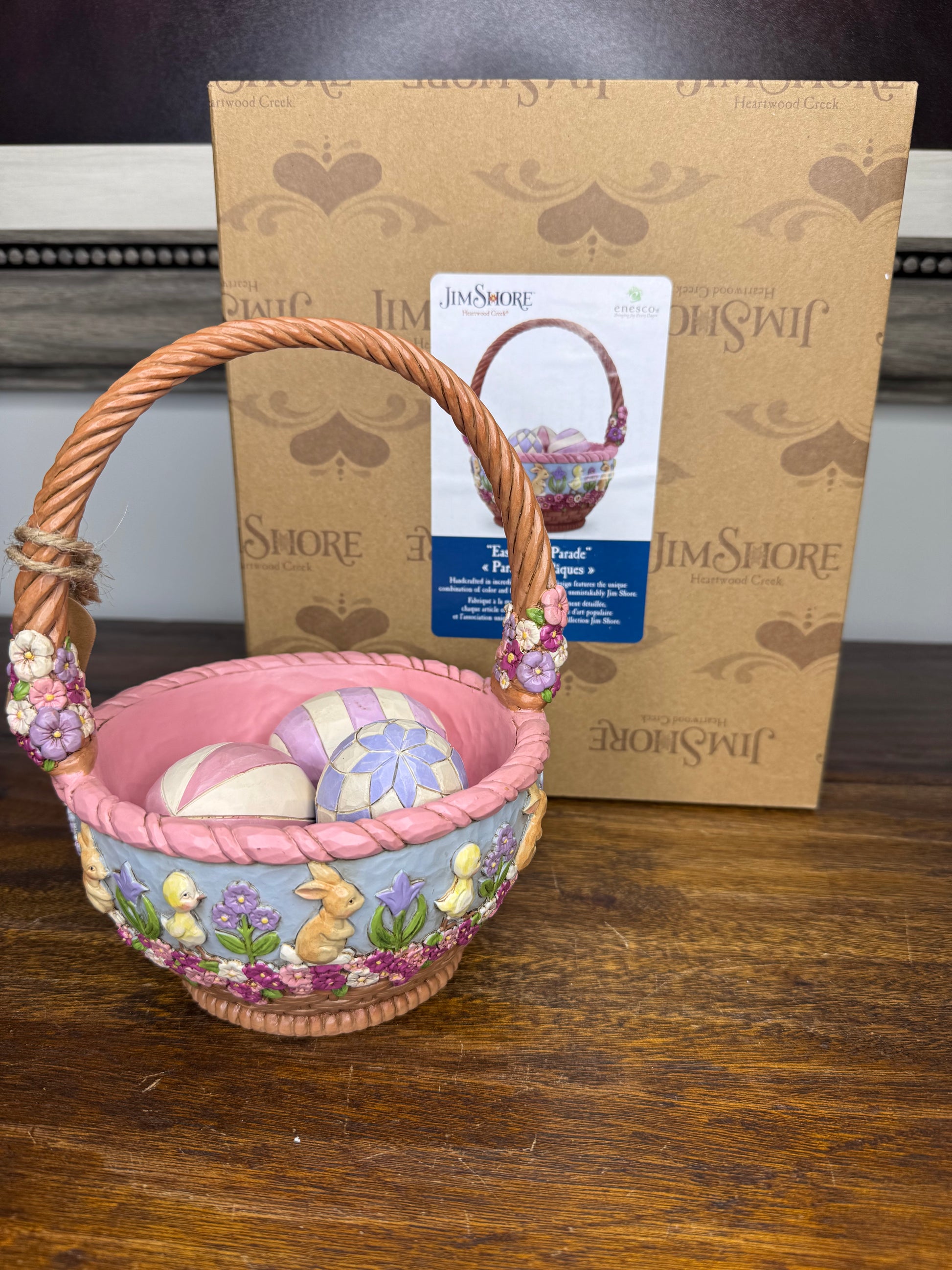 NIB Jim Shore Heartwood Creek 19th Annual Easter Basket w 3 Eggs w/ Original Box